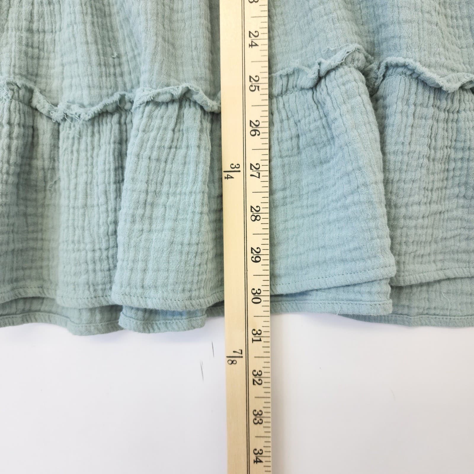 Jodifl Sage Green Gauze Tiered Babydoll Mini Dress Long Sleeve V-Neck Large - Thumbnail 7