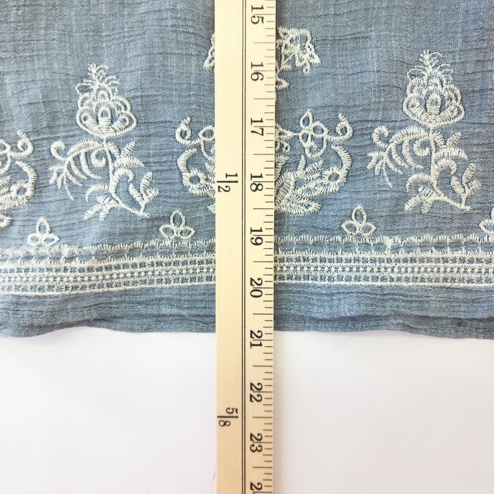 Fig and Flower Blue Embroidered Boho Bell Sleeve Blouse Small - Thumbnail 7