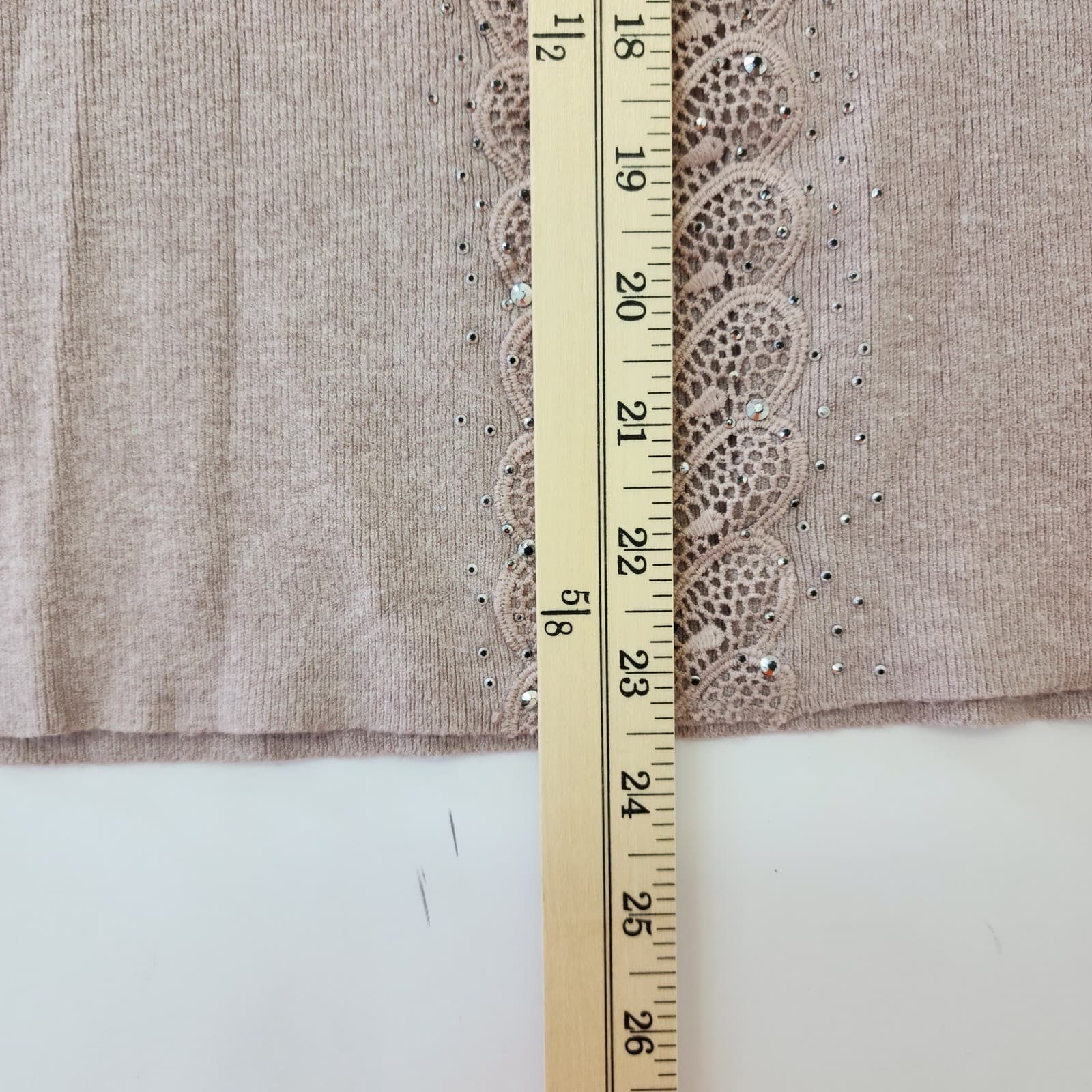 Mauve Knit Halter Top Mock Neck Lace Rhinestone Embellished Sleeveless Sweater - Thumbnail 2