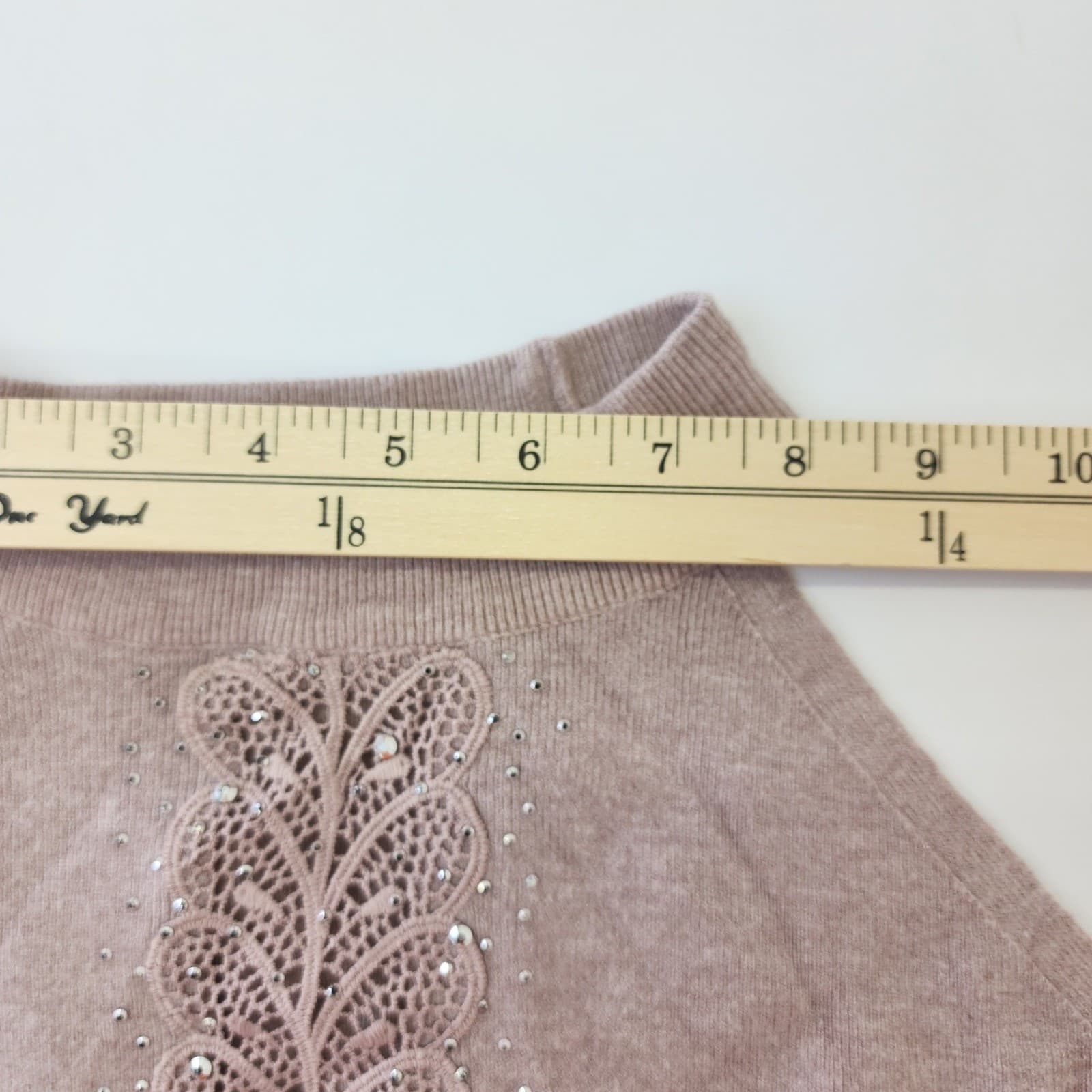 Mauve Knit Halter Top Mock Neck Lace Rhinestone Embellished Sleeveless Sweater - Thumbnail 4