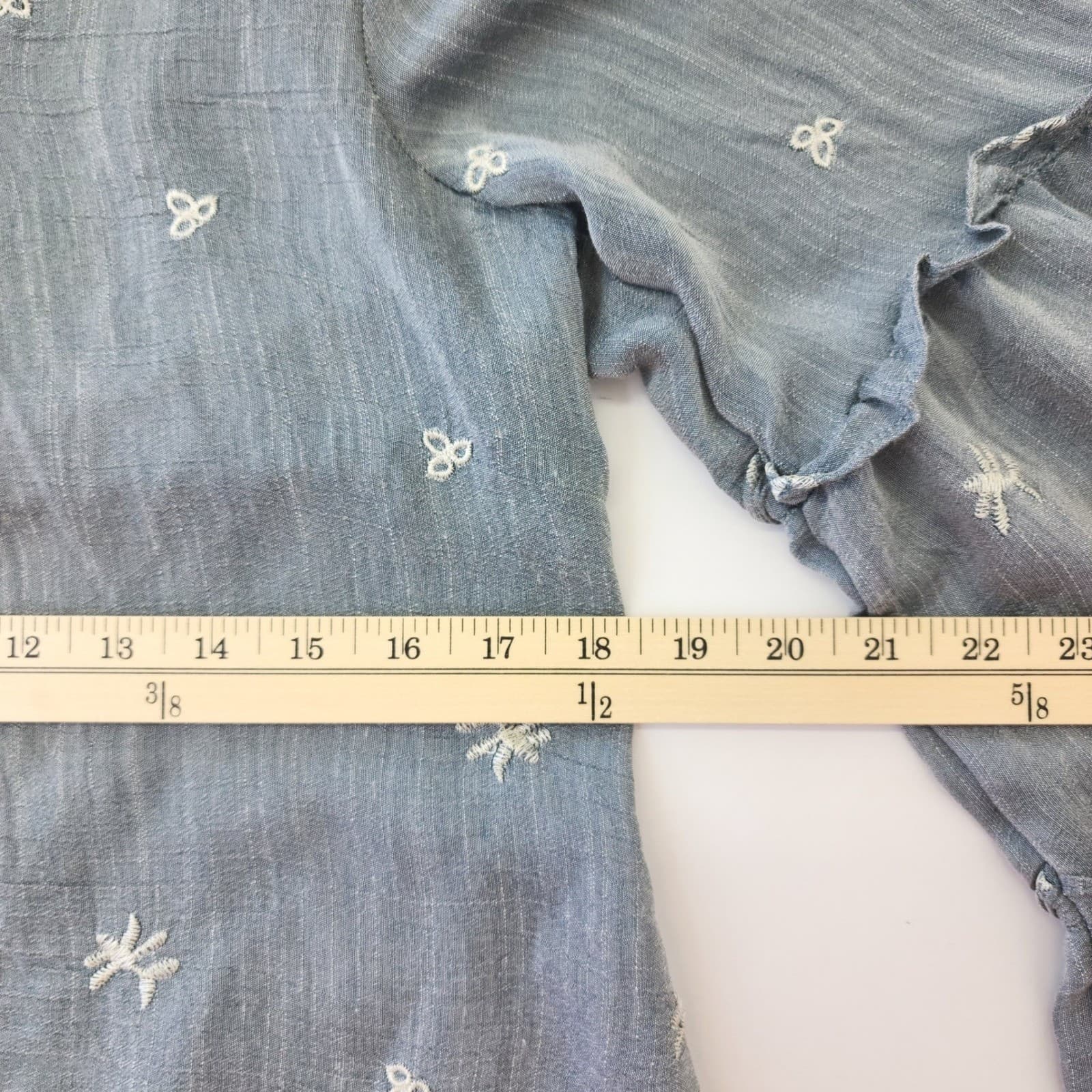 Fig and Flower Blue Embroidered Boho Bell Sleeve Blouse Small - Thumbnail 8