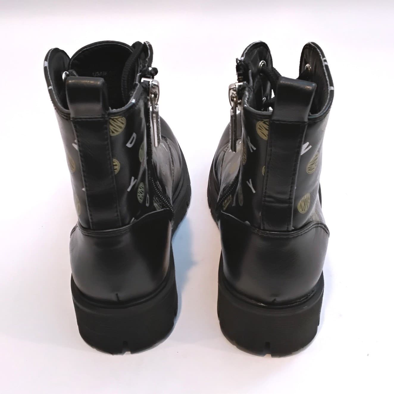 DKNY Girls Black Logo Print Lace Up Side Zip Combat Boots DKN707 Size 12 - Thumbnail 6
