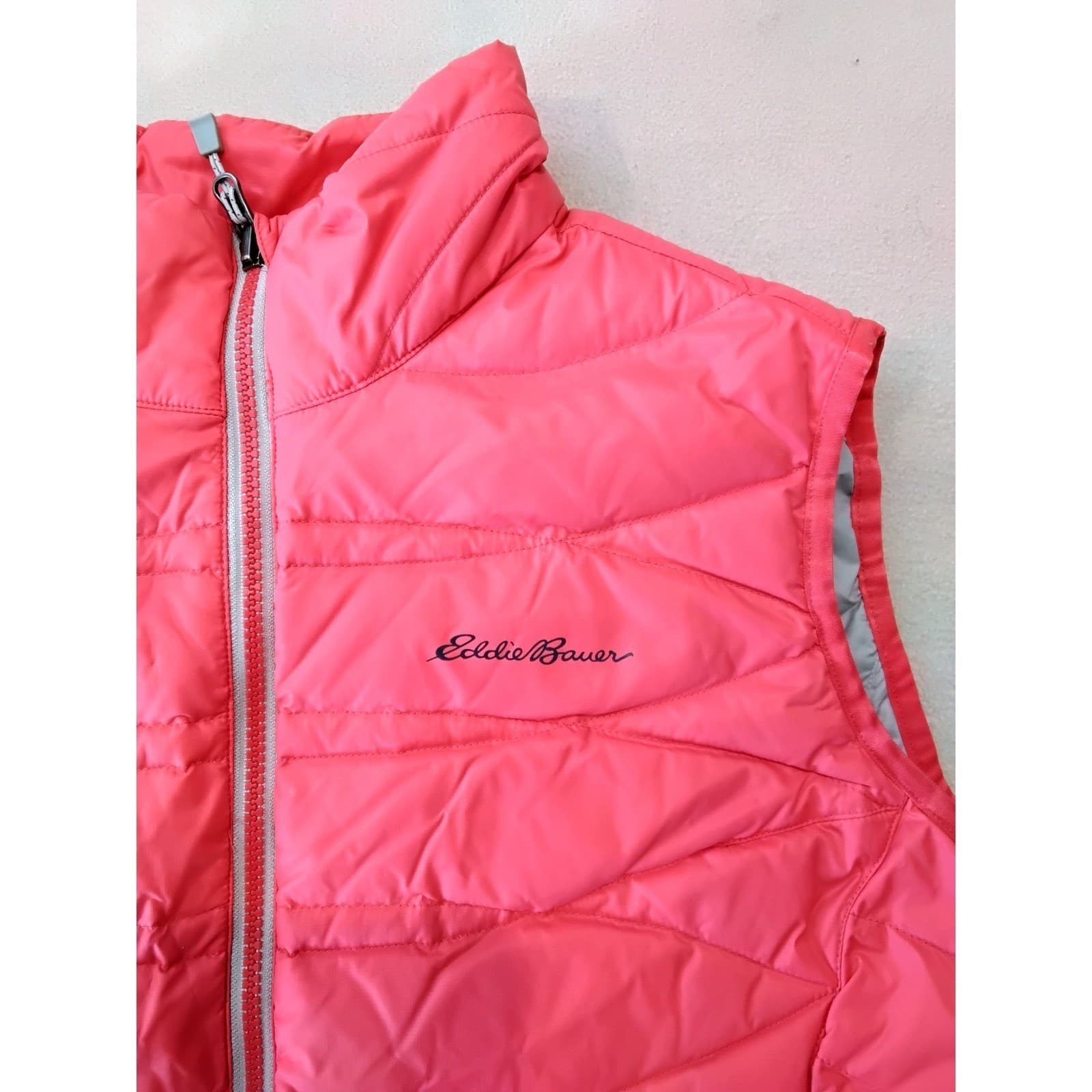 Eddie Bauer Womens Pink Down Puffer Vest Full Zip Quilted Sleeveless Jacket L - Thumbnail 2