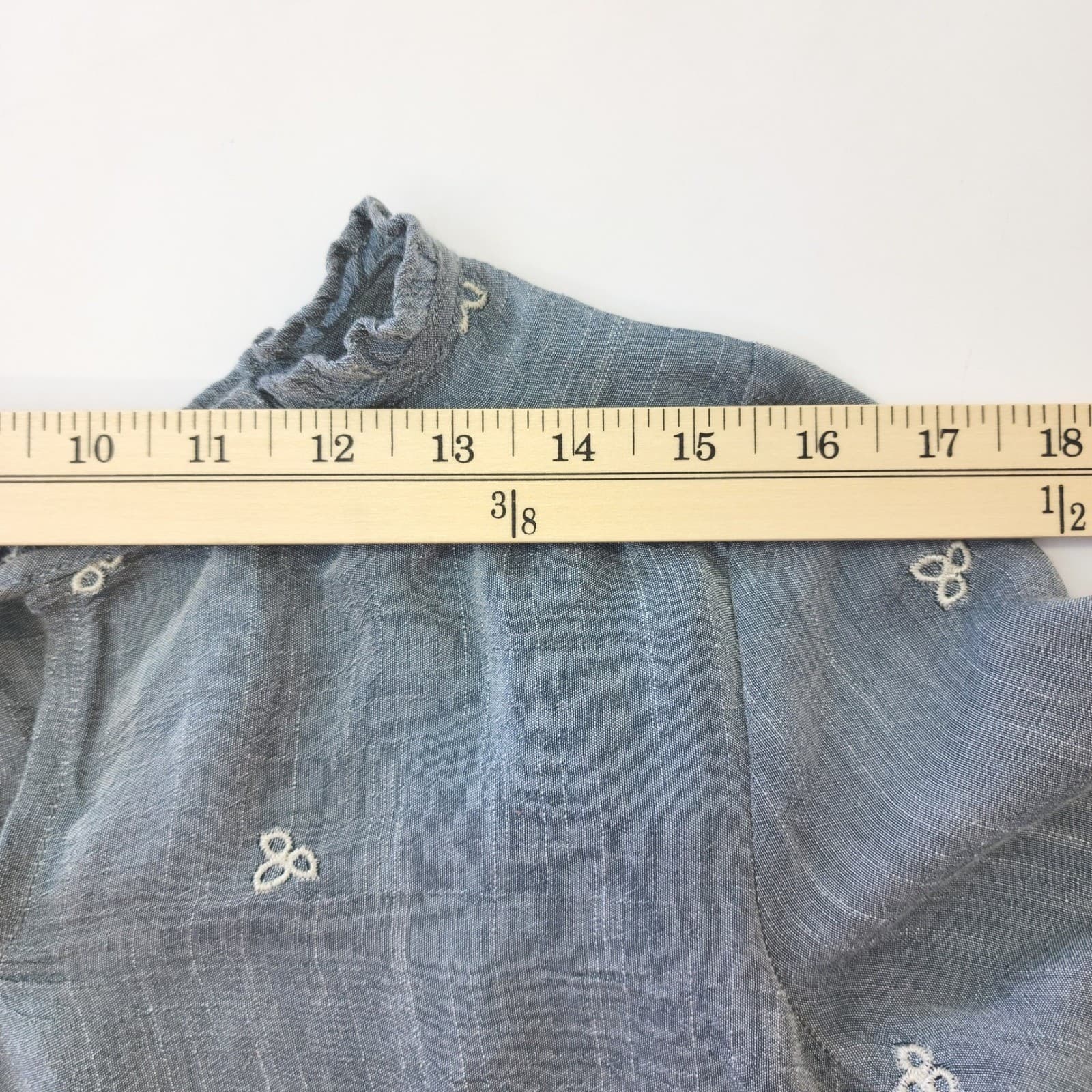 Fig and Flower Blue Embroidered Boho Bell Sleeve Blouse Small - Thumbnail 5