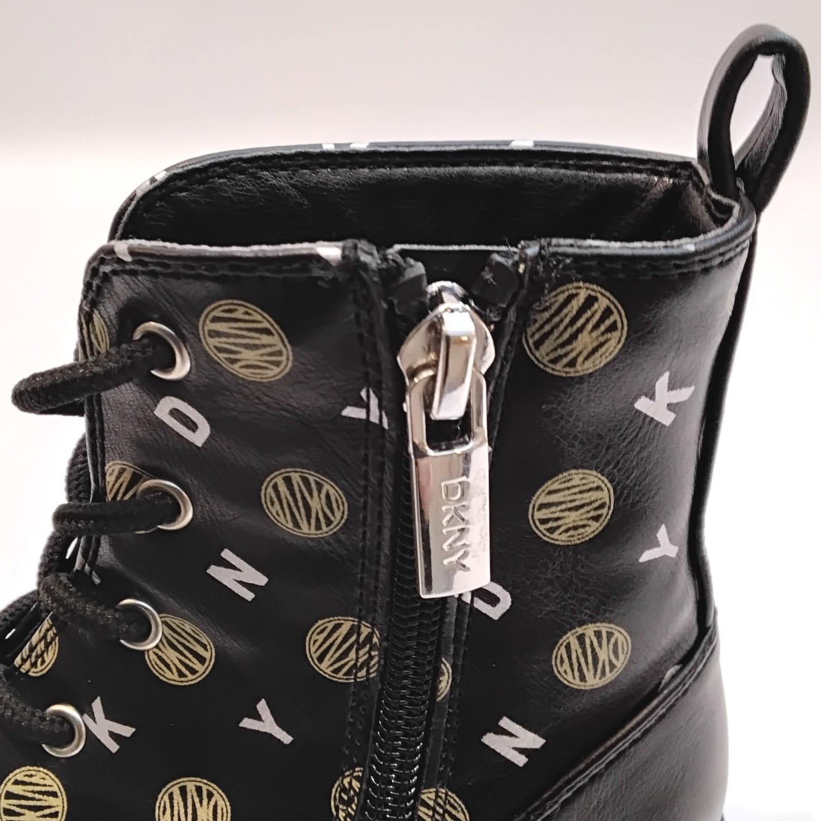 DKNY Girls Black Logo Print Lace Up Side Zip Combat Boots DKN707 Size 12 - Thumbnail 5