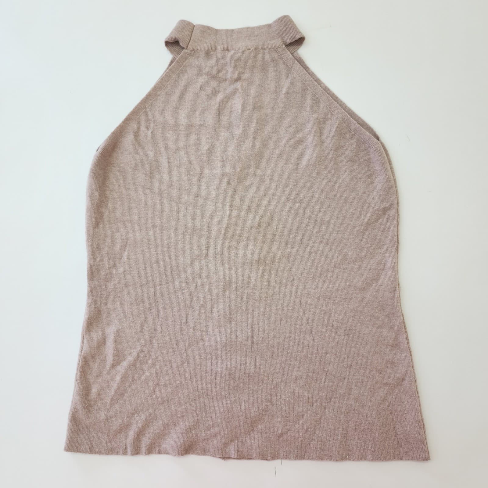 Mauve Knit Halter Top Mock Neck Lace Rhinestone Embellished Sleeveless Sweater - Thumbnail 6
