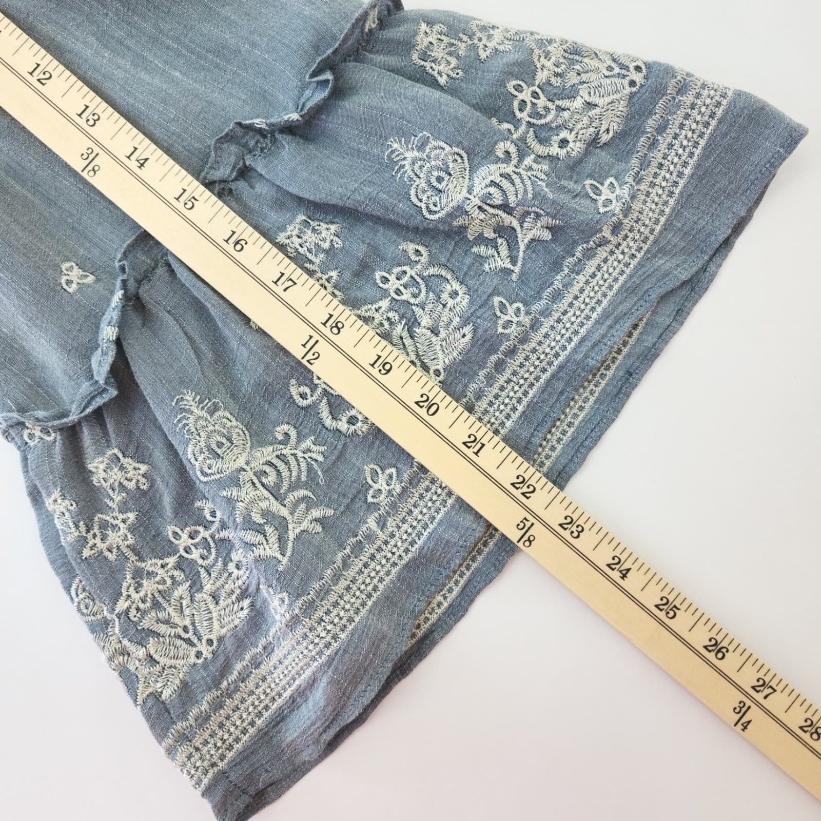 Fig and Flower Blue Embroidered Boho Bell Sleeve Blouse Small - Thumbnail 6