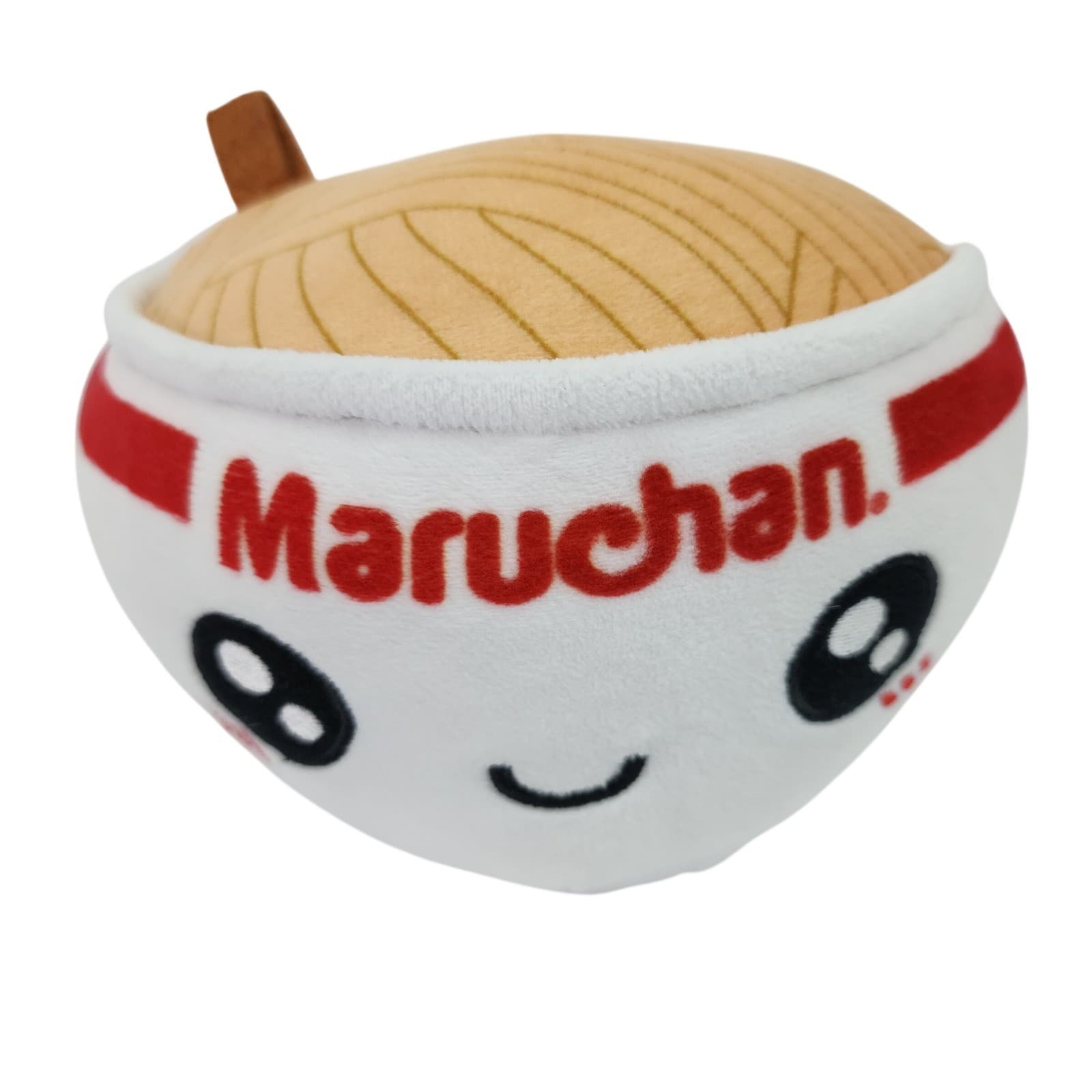Maruchan Ramen Noodle Bowl Plush Kawaii Smiley Face Foodie Toy White Red - Thumbnail 2