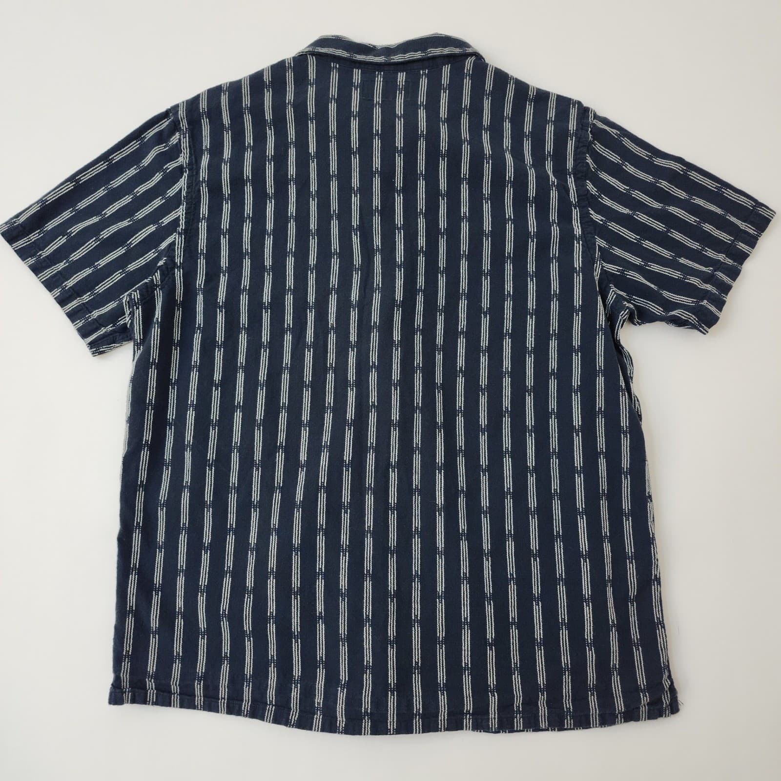 Old Navy Mens Large Navy Blue White Striped Short Sleeve Button Down Shirt L - Thumbnail 8
