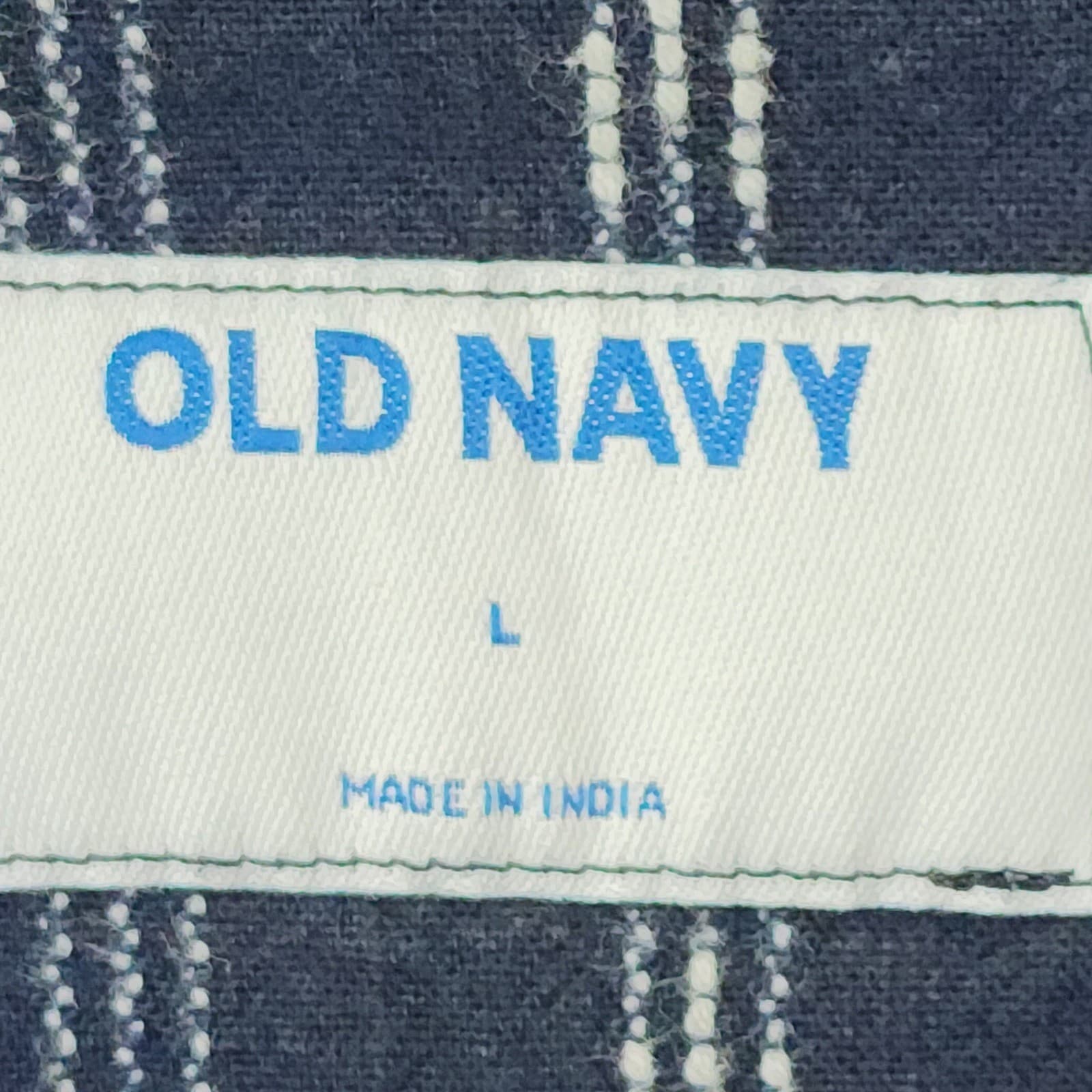 Old Navy Mens Large Navy Blue White Striped Short Sleeve Button Down Shirt L - Thumbnail 2