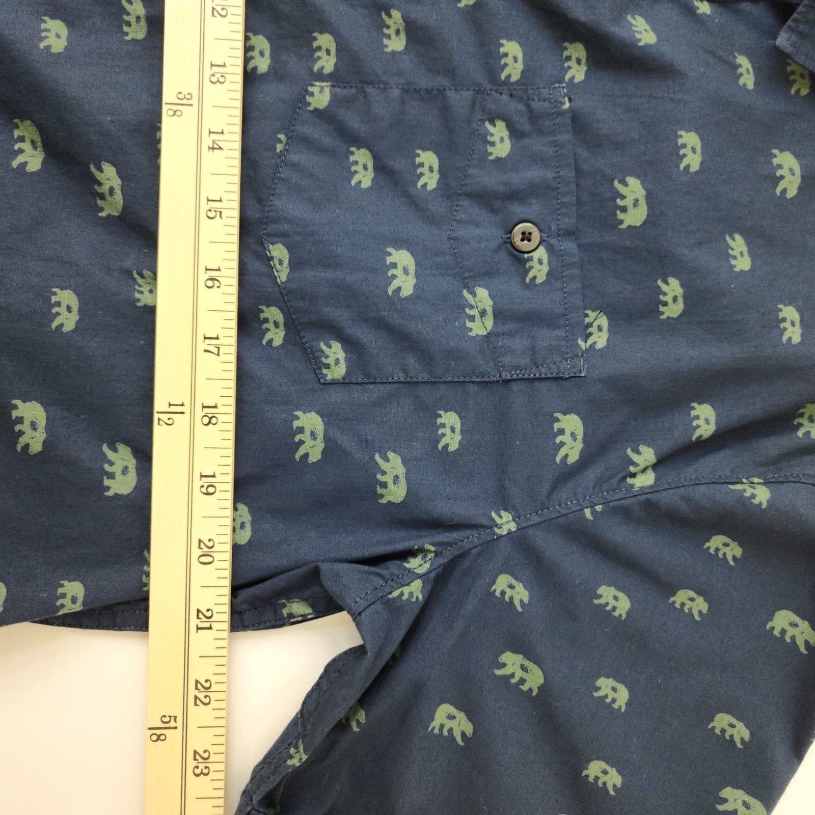 Paper Denim & Cloth Teen Peached Poplin Bear Print Shirt Navy Blue Large L - Thumbnail 4