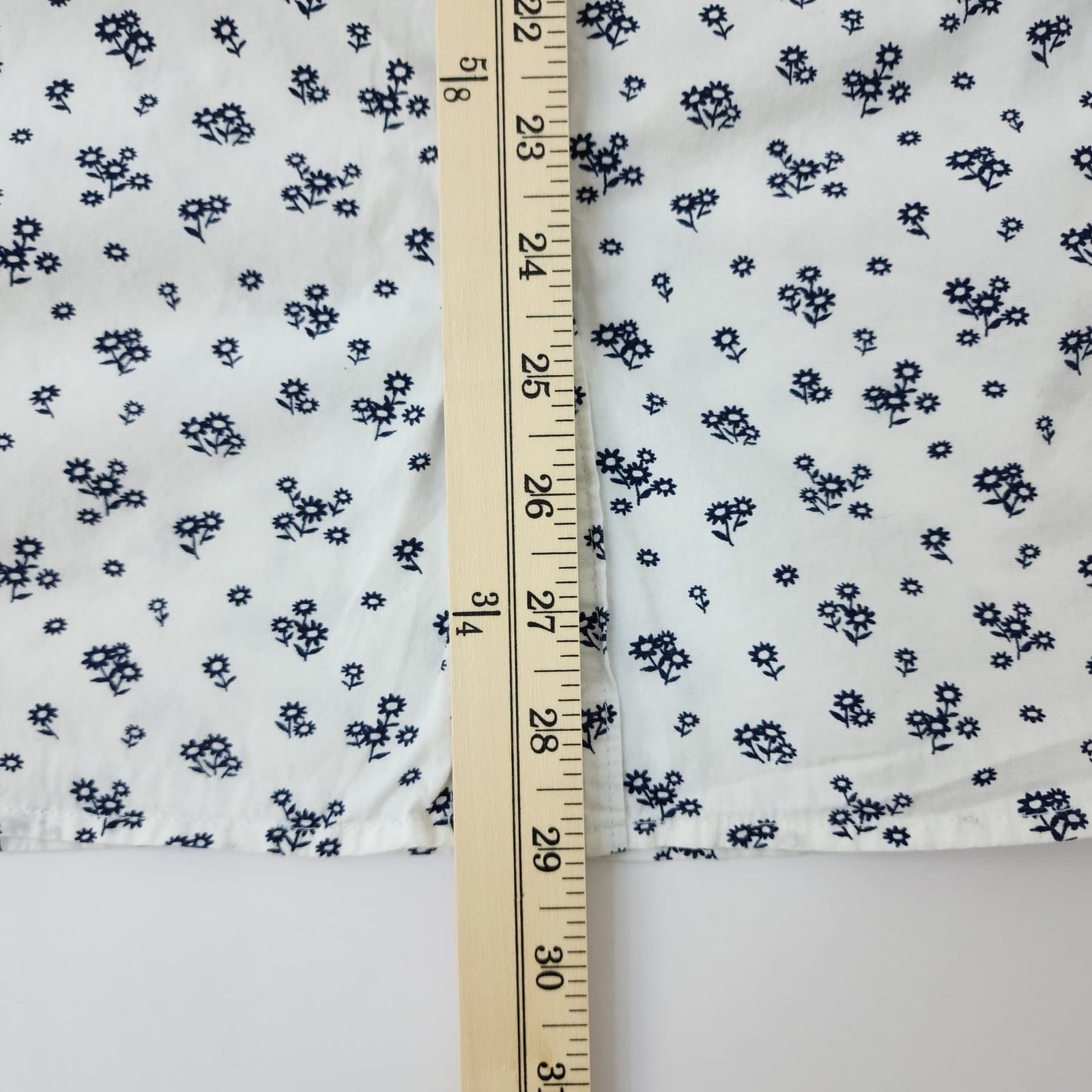 Across The Pond Teens Large White Navy Floral Print Short Sleeve Button Down - Thumbnail 8