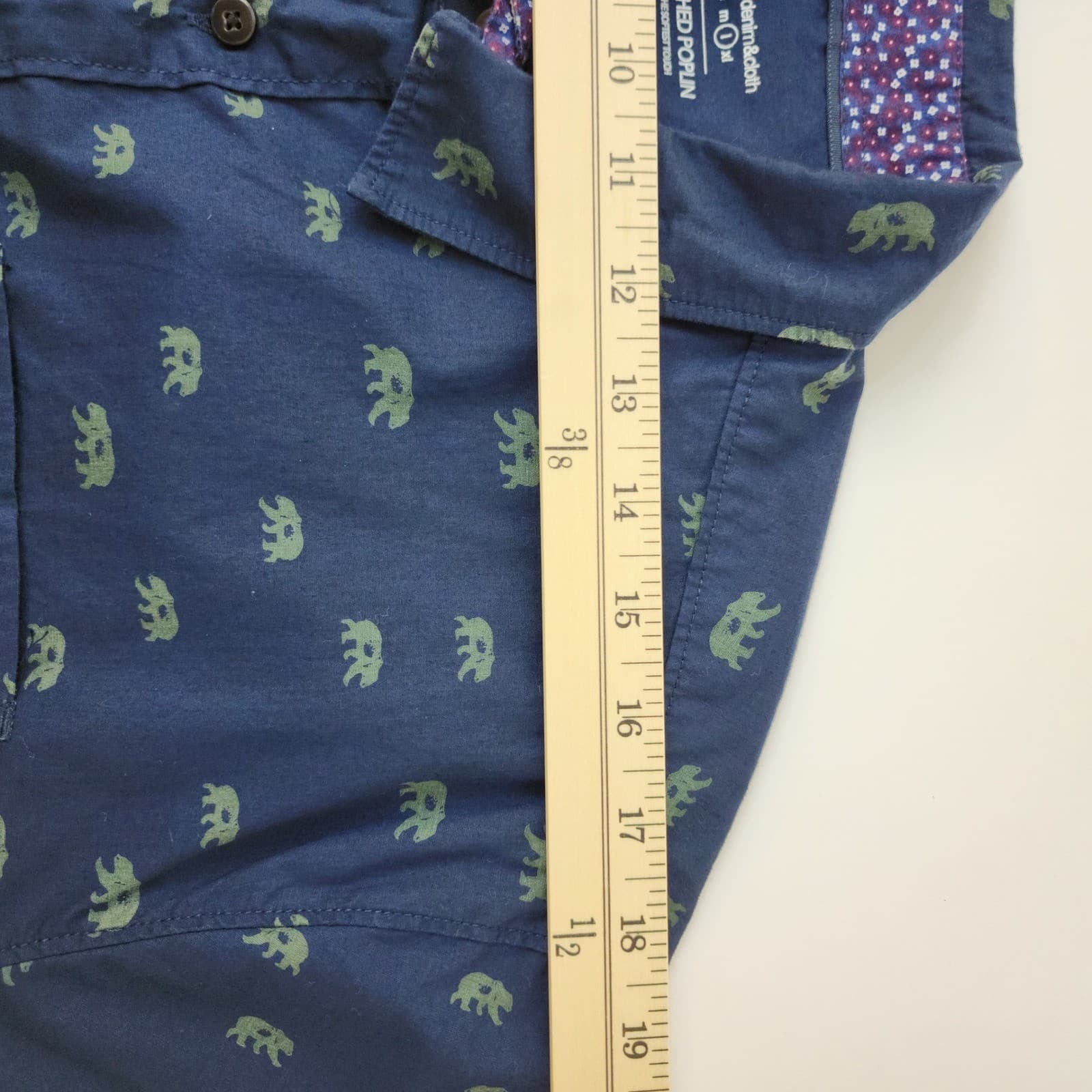 Paper Denim & Cloth Teen Peached Poplin Bear Print Shirt Navy Blue Large L - Thumbnail 5