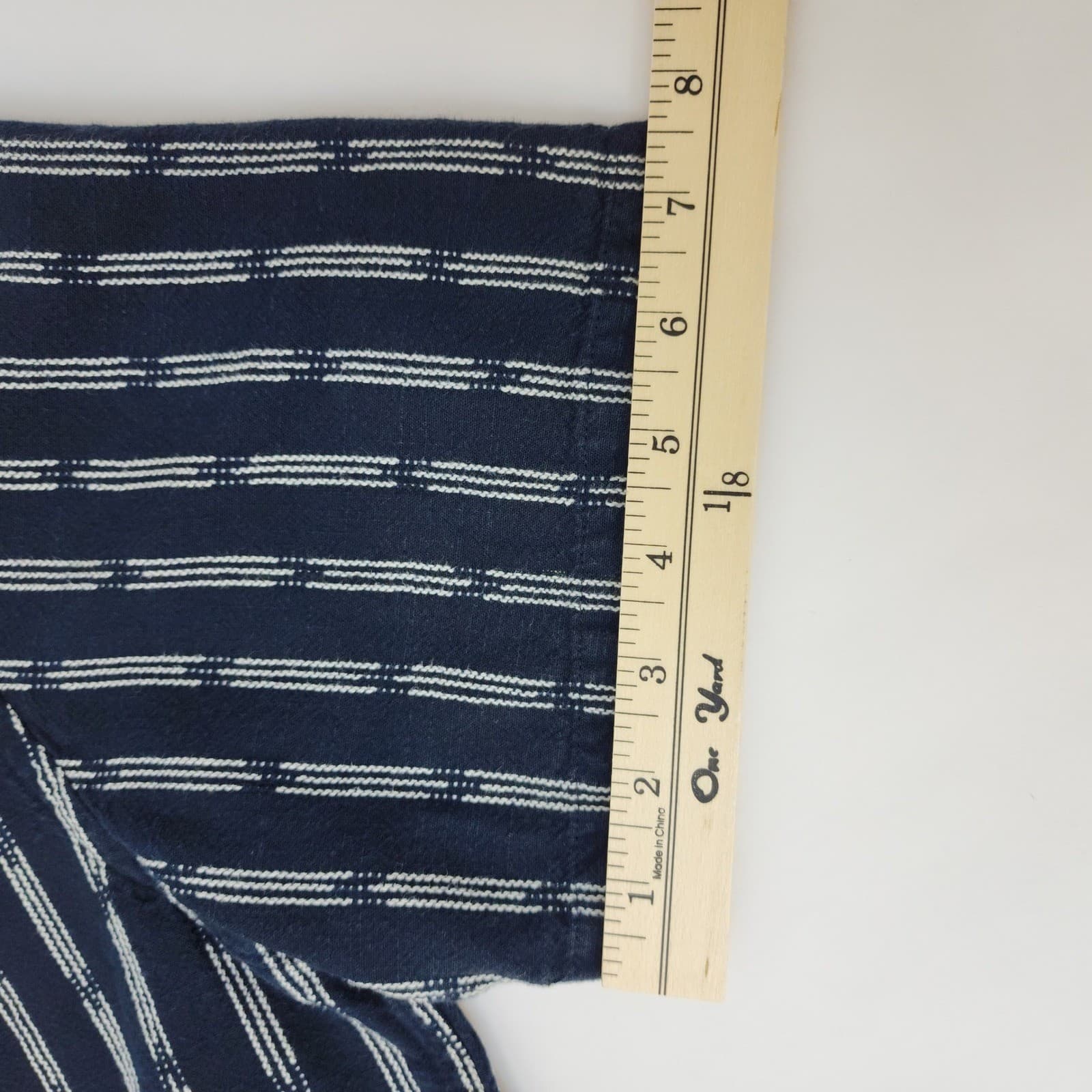 Old Navy Mens Large Navy Blue White Striped Short Sleeve Button Down Shirt L - Thumbnail 7