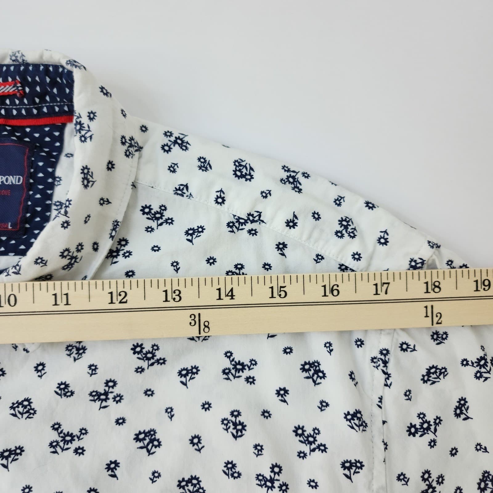 Across The Pond Teens Large White Navy Floral Print Short Sleeve Button Down - Thumbnail 6