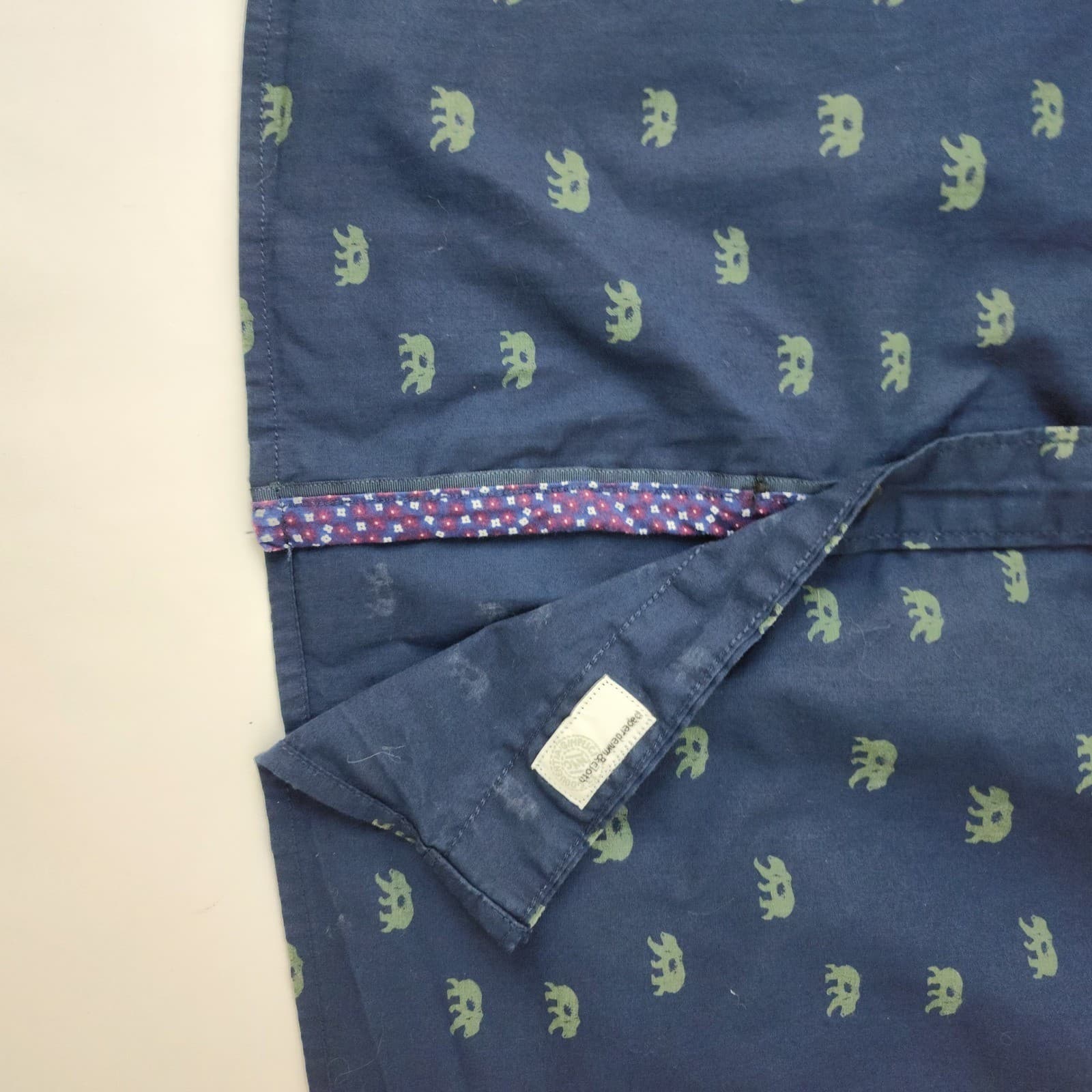 Paper Denim & Cloth Teen Peached Poplin Bear Print Shirt Navy Blue Large L - Thumbnail 9