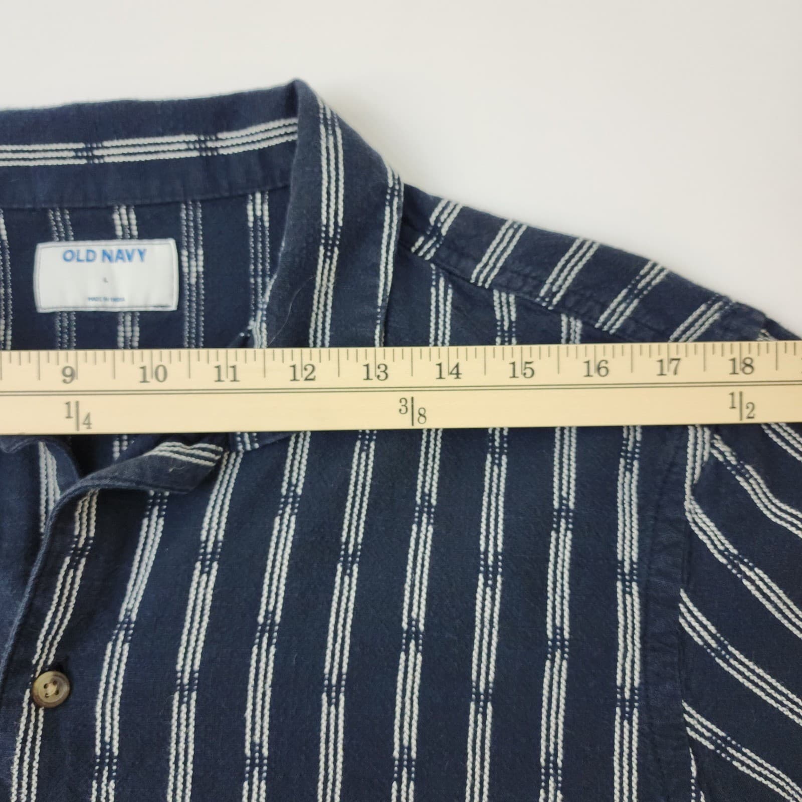 Old Navy Mens Large Navy Blue White Striped Short Sleeve Button Down Shirt L - Thumbnail 5