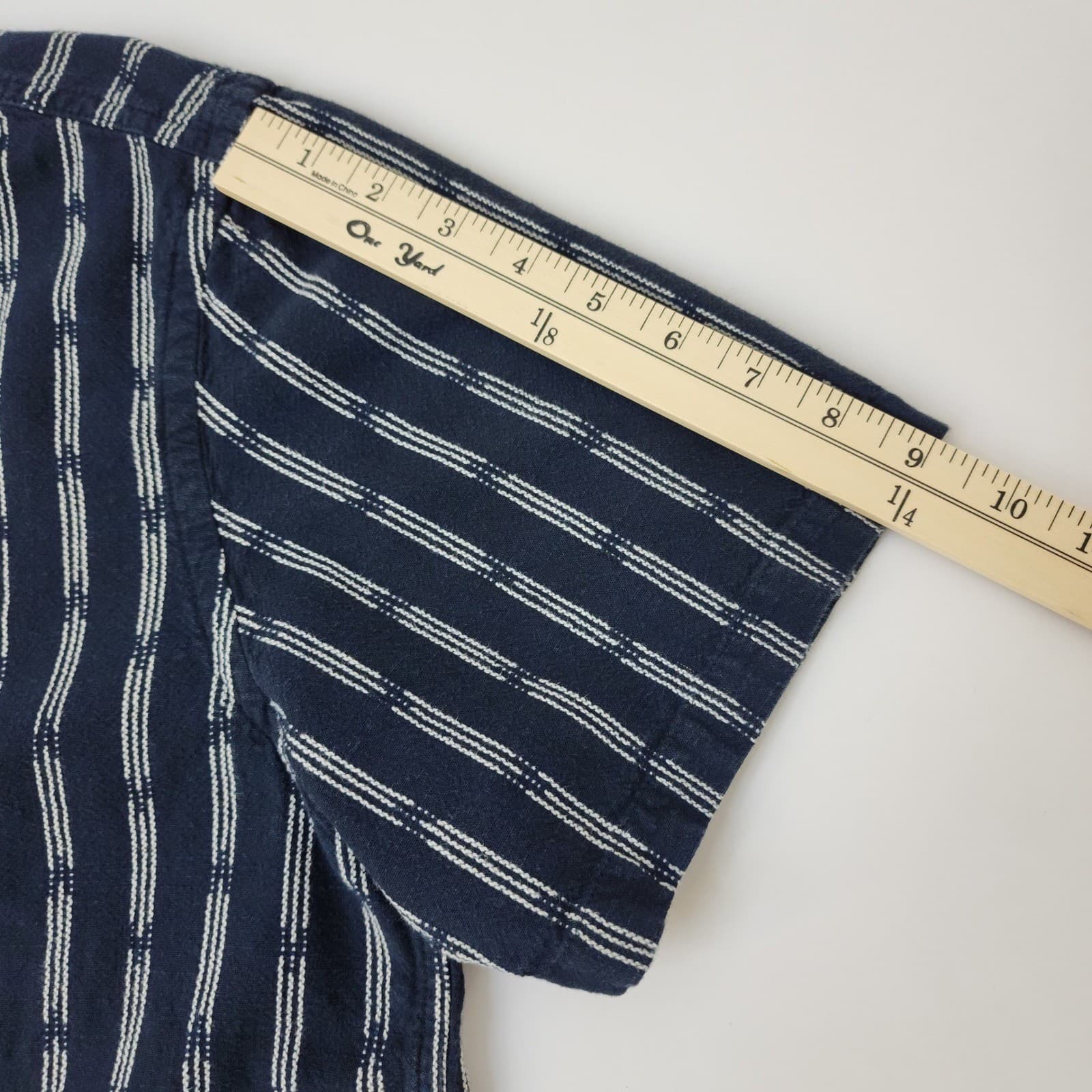 Old Navy Mens Large Navy Blue White Striped Short Sleeve Button Down Shirt L - Thumbnail 6