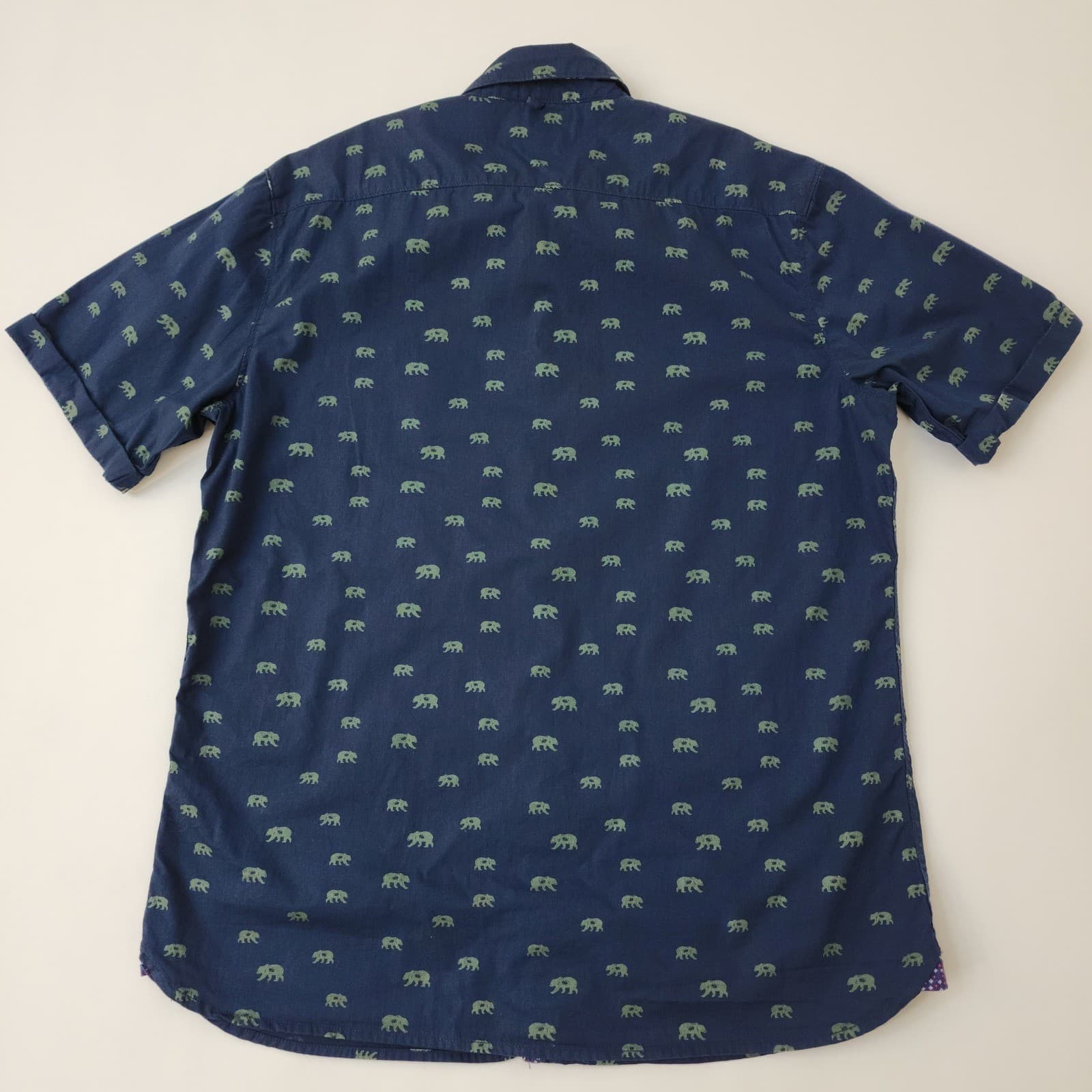 Paper Denim & Cloth Teen Peached Poplin Bear Print Shirt Navy Blue Large L - Thumbnail 11