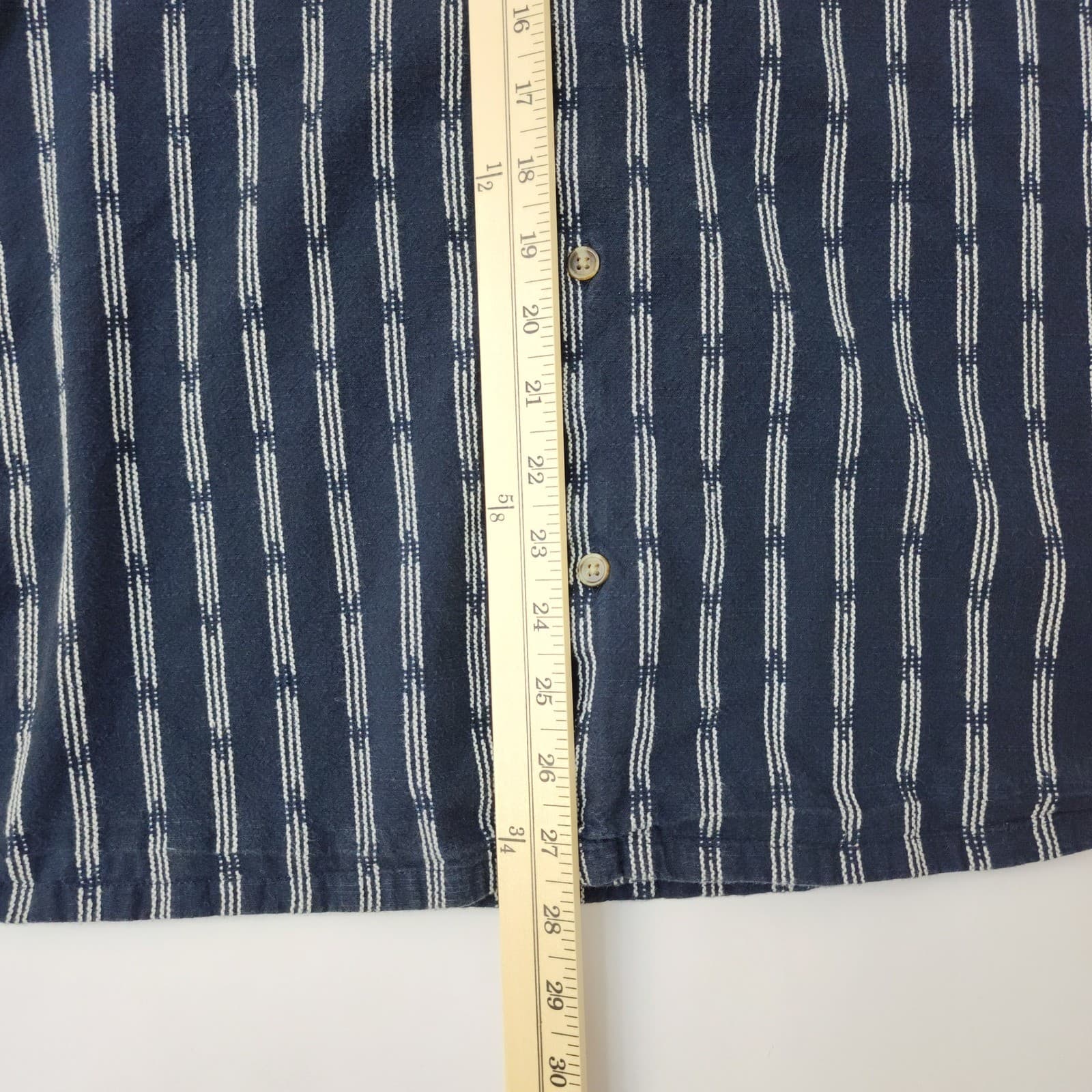 Old Navy Mens Large Navy Blue White Striped Short Sleeve Button Down Shirt L - Thumbnail 3