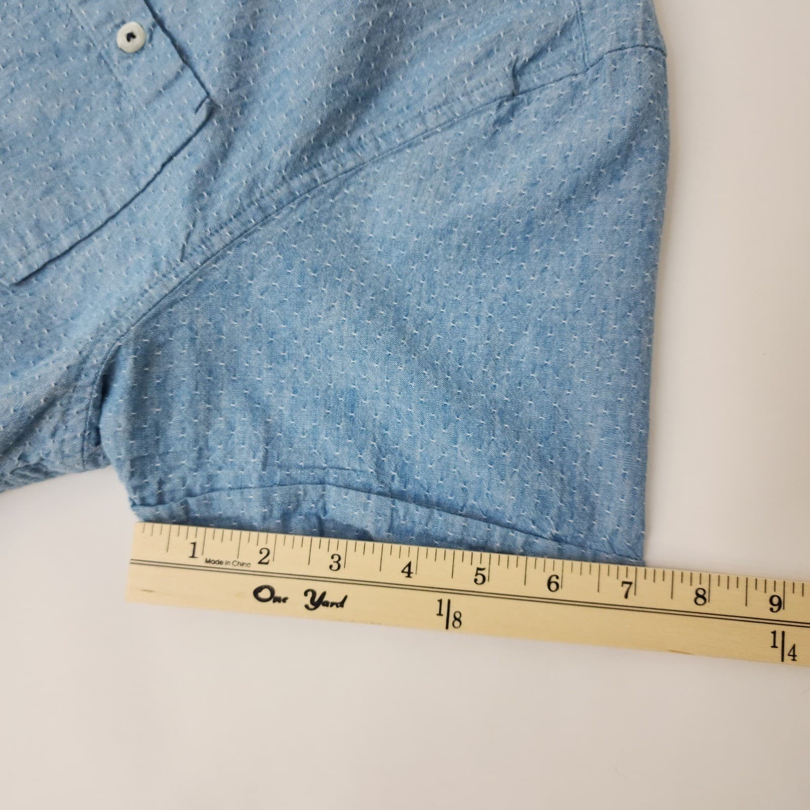 Bruno Mens Blue Short Sleeve Cotton Linen Blend Button Up Shirt Large Dot - Thumbnail 9
