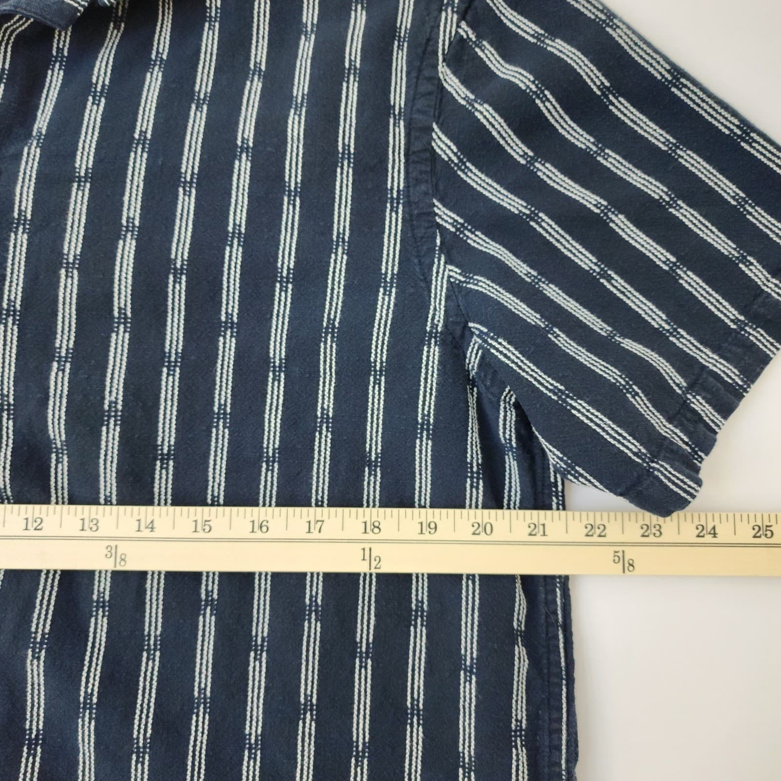 Old Navy Mens Large Navy Blue White Striped Short Sleeve Button Down Shirt L - Thumbnail 4