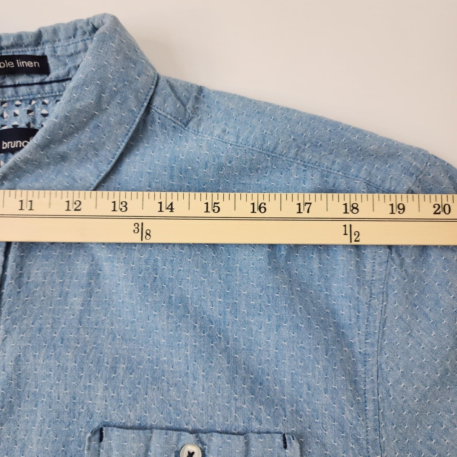 Bruno Mens Blue Short Sleeve Cotton Linen Blend Button Up Shirt Large Dot - Thumbnail 6