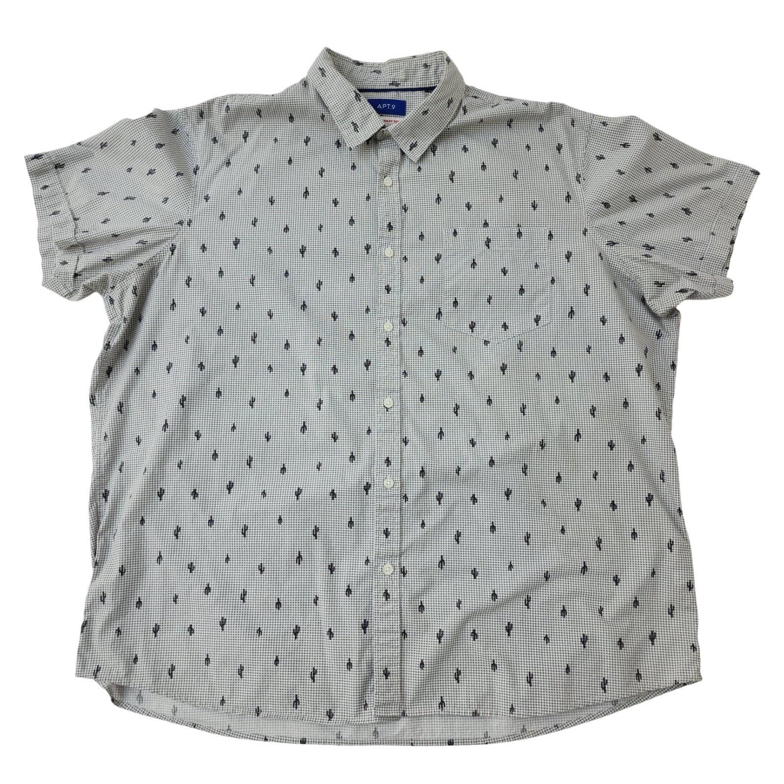 Apt 9 Mens XXL Short Sleeve Button Down Shirt Cactus Print HeiQ Smart Temp Gray