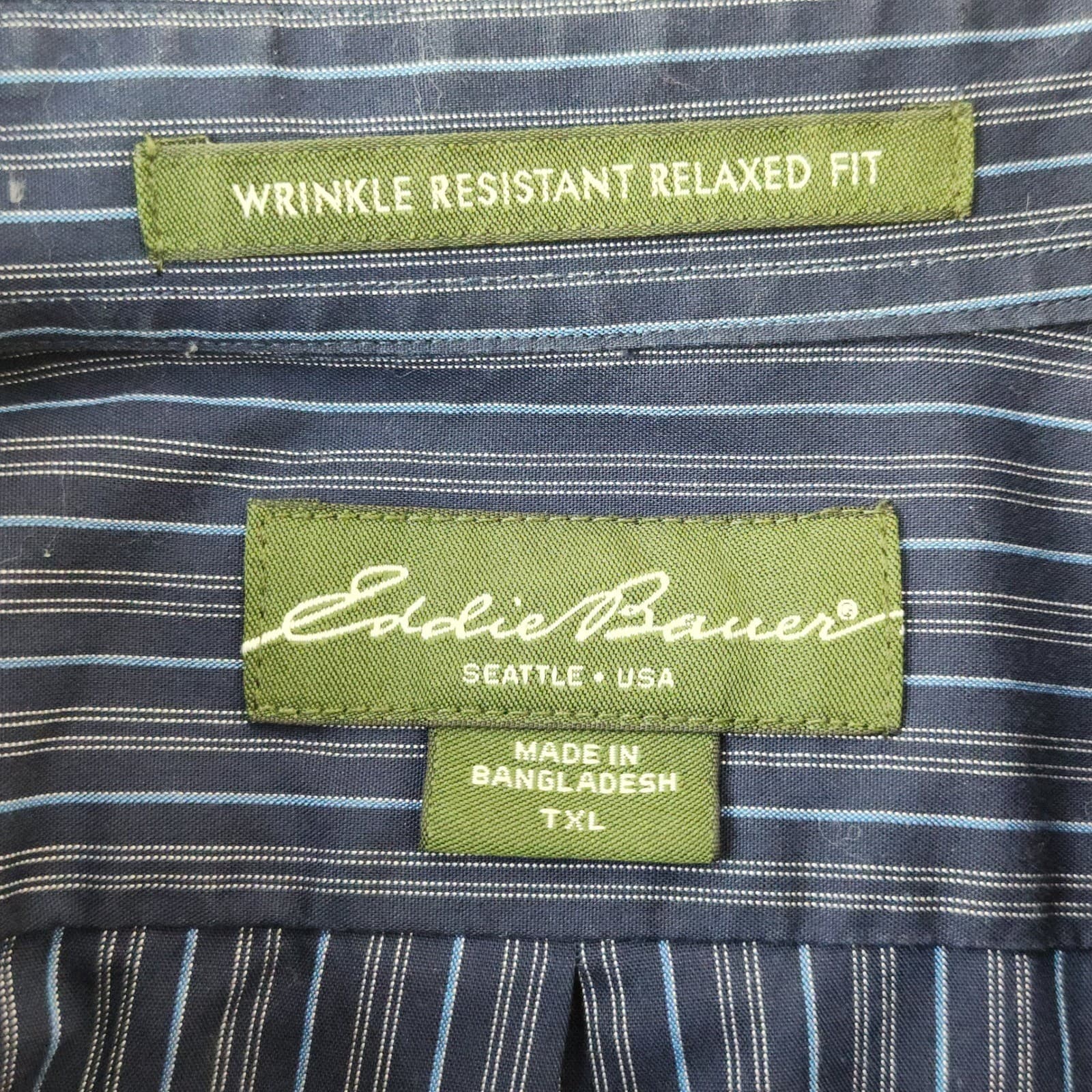 Eddie Bauer Mens TXL Blue Striped Wrinkle Resistant Relaxed Fit Button - Thumbnail 2