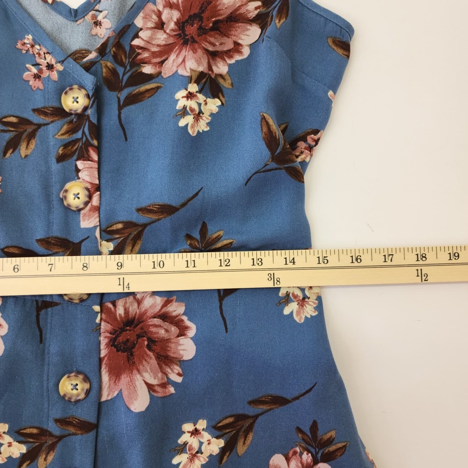 Xhilaration Blue Floral Wide Leg Jumpsuit Sleeveless Button Front Size S - Thumbnail 2