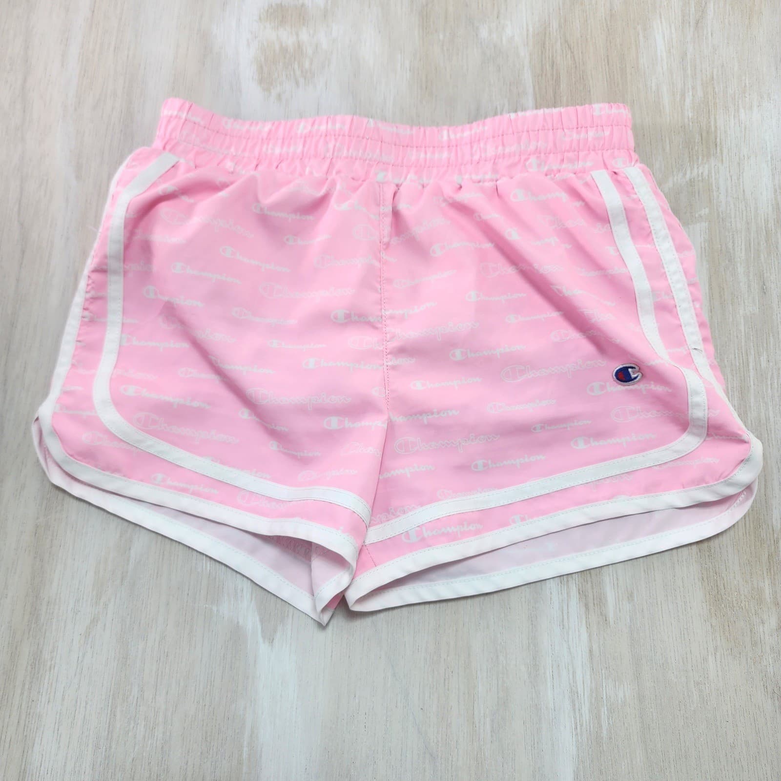 Champion Pink All Over Logo Script Athletic Dolphin Shorts Girls Medium