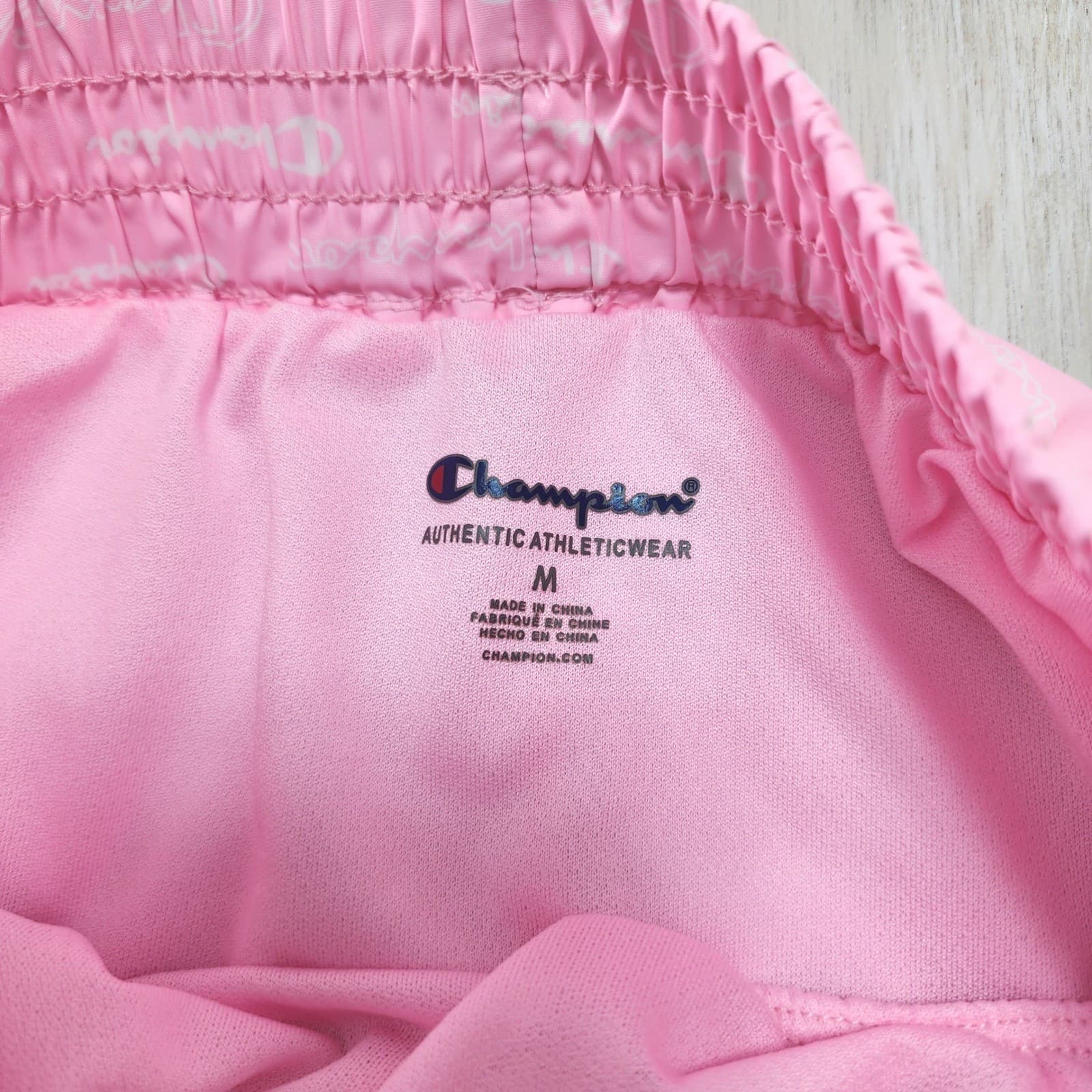 Champion Pink All Over Logo Script Athletic Dolphin Shorts Girls Medium - Thumbnail 3