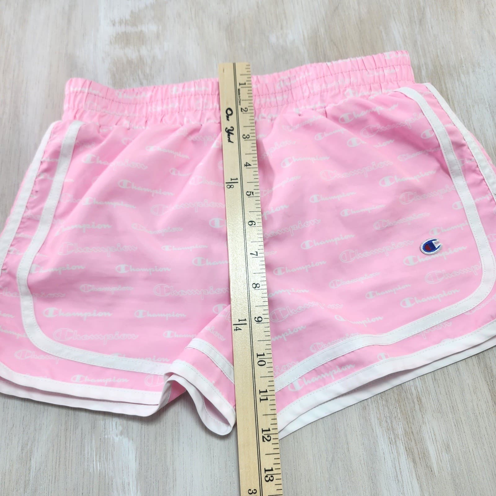 Champion Pink All Over Logo Script Athletic Dolphin Shorts Girls Medium - Thumbnail 5