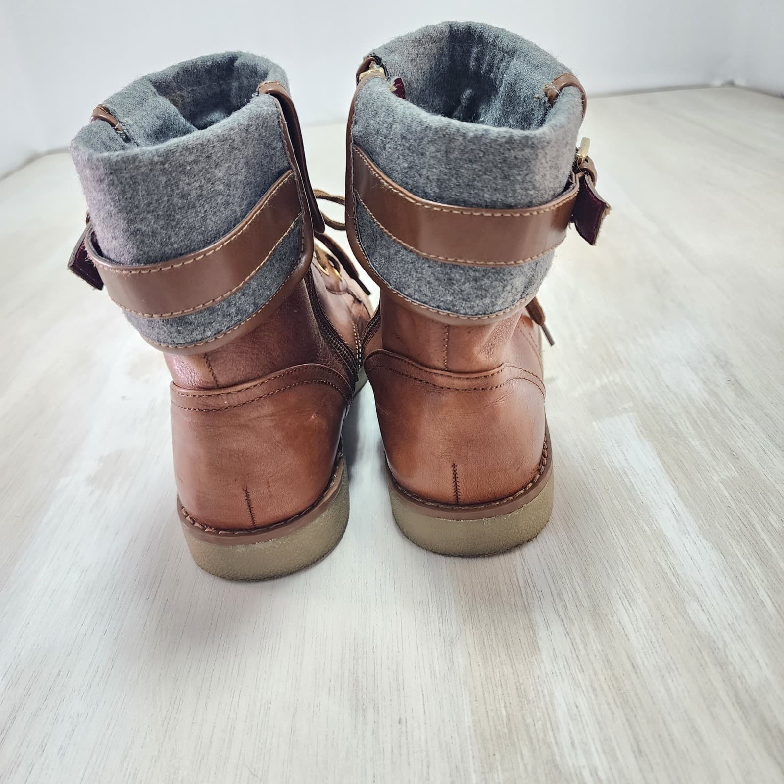 Tommy Hilfiger Womens Brown Cap Toe Combat Boots Grey Felt Cuff Size 9.5M - Thumbnail 7