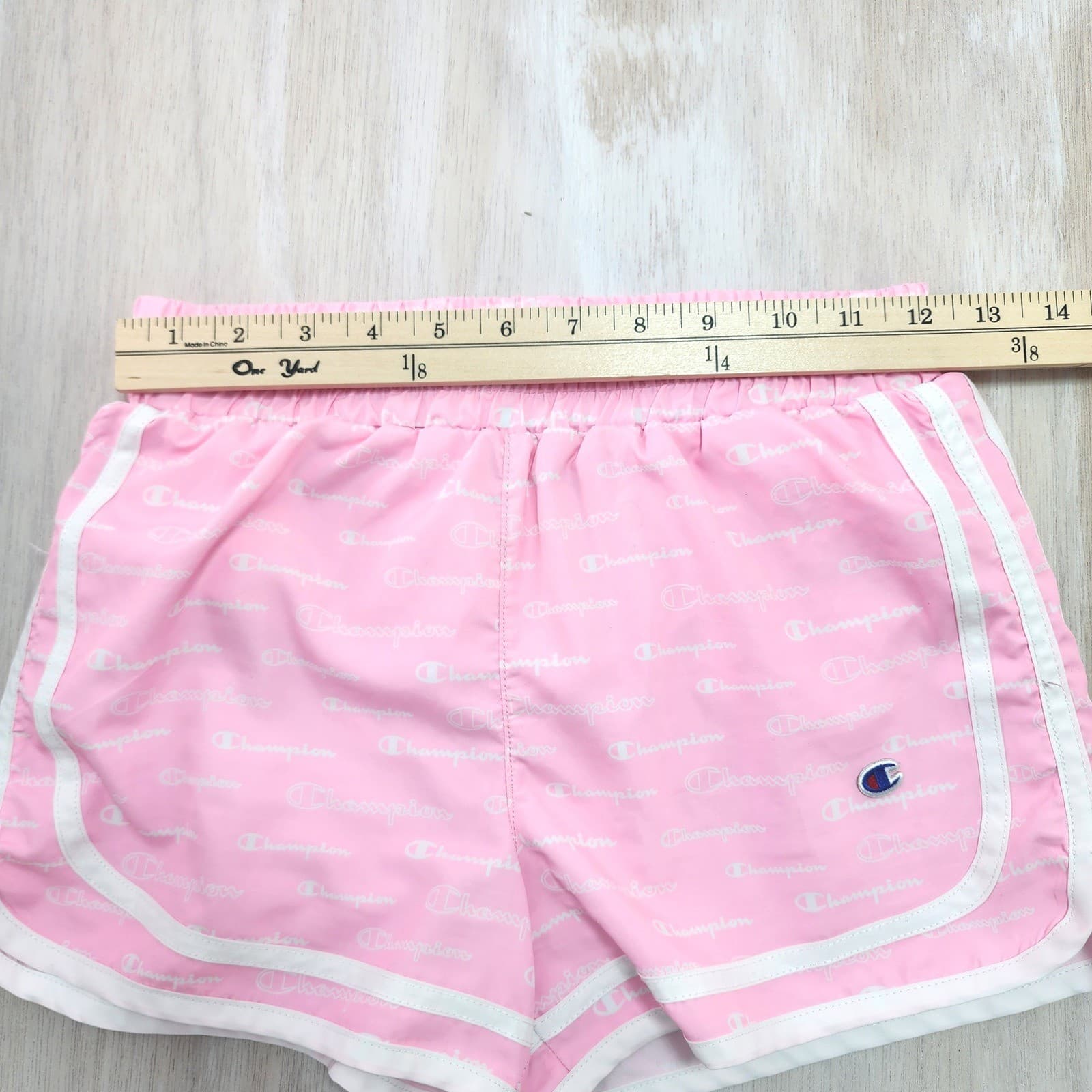 Champion Pink All Over Logo Script Athletic Dolphin Shorts Girls Medium - Thumbnail 6