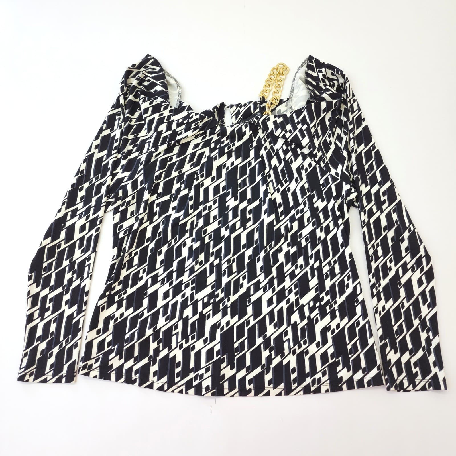 INC International Concepts Keeva Geo Chain Neck Top XL Black White NWT