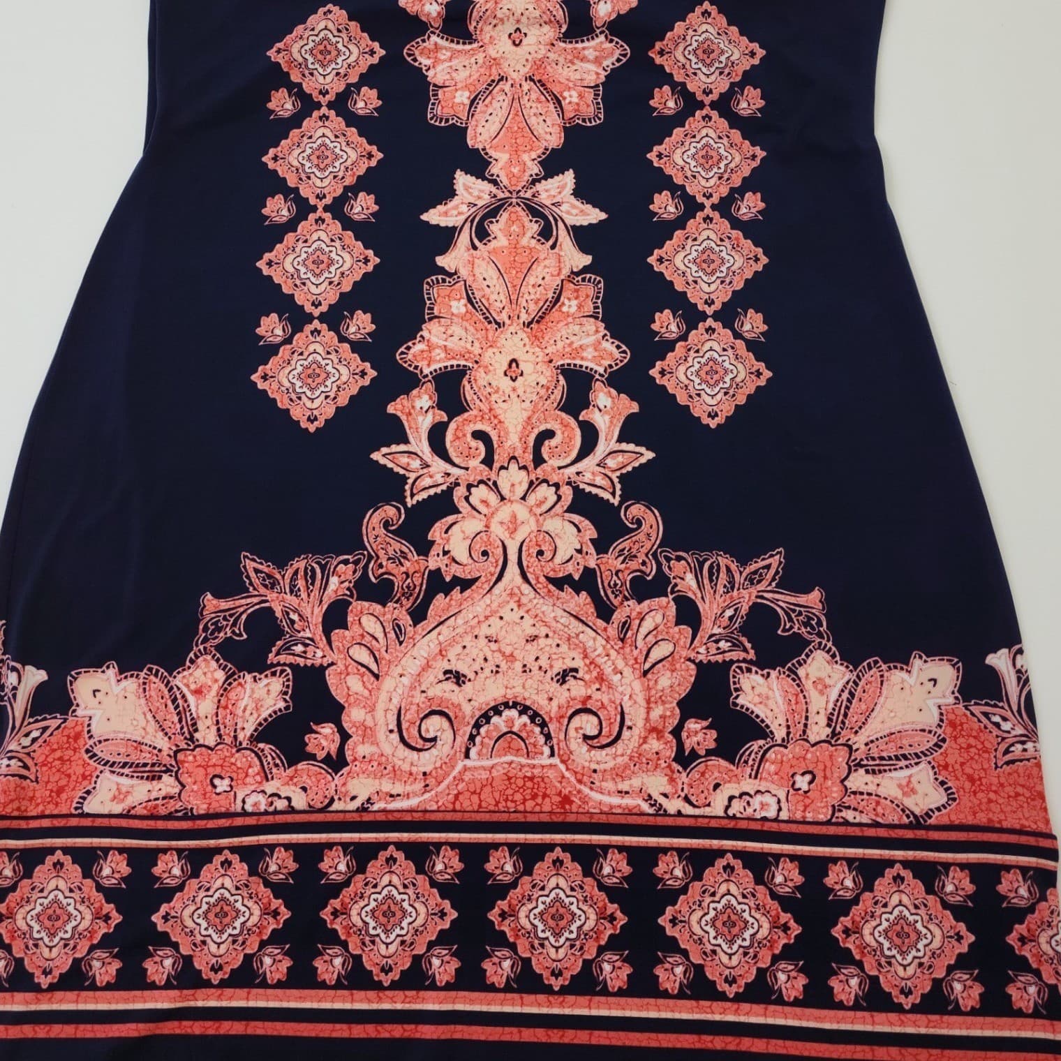 JM Collection Navy Coral Paisley Sleeveless Rhinestone Split Neck Dress XL - Thumbnail 7