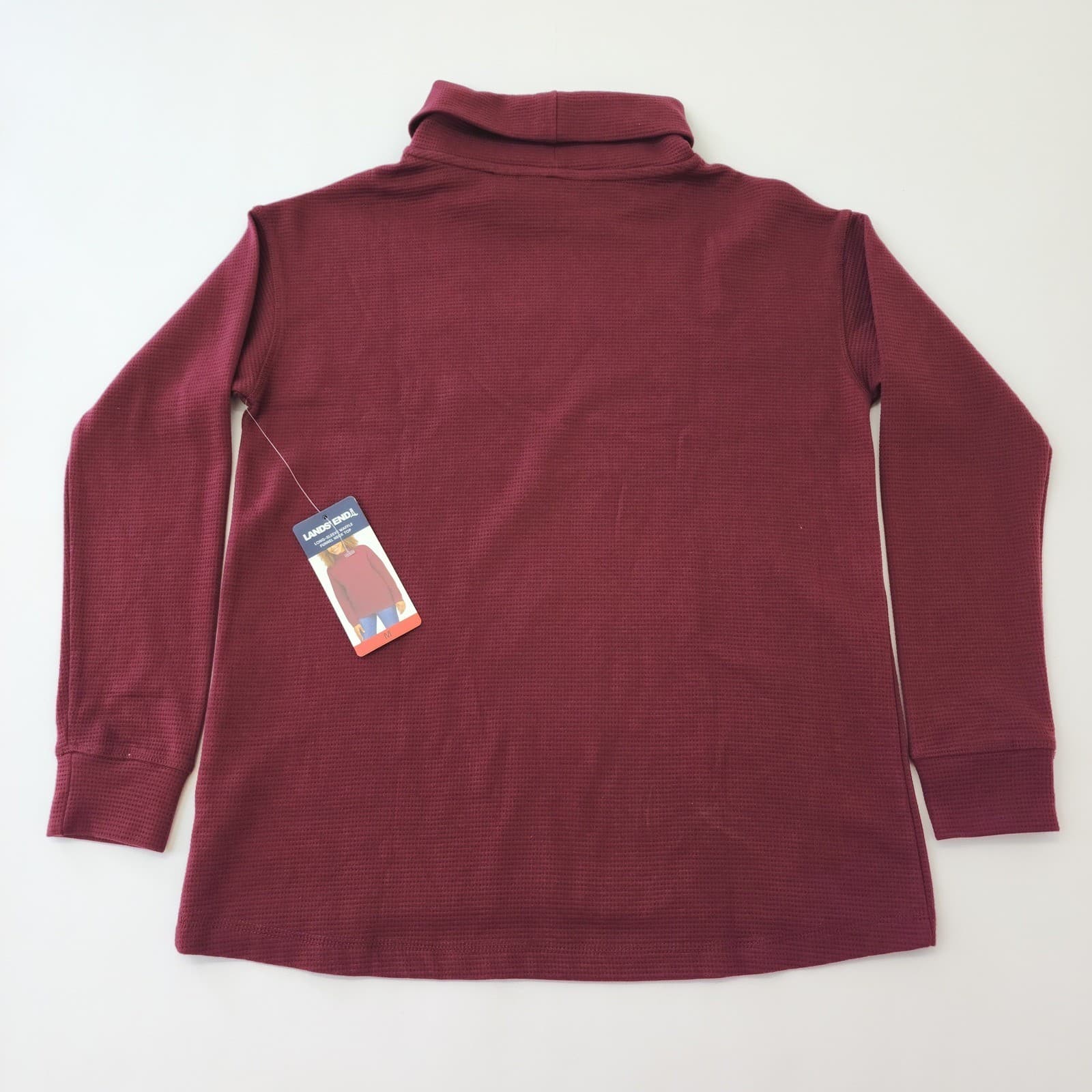 Lands End Women Burgundy Waffle Knit Funnel Neck Long Sleeve Top Size M NWT - Thumbnail 6
