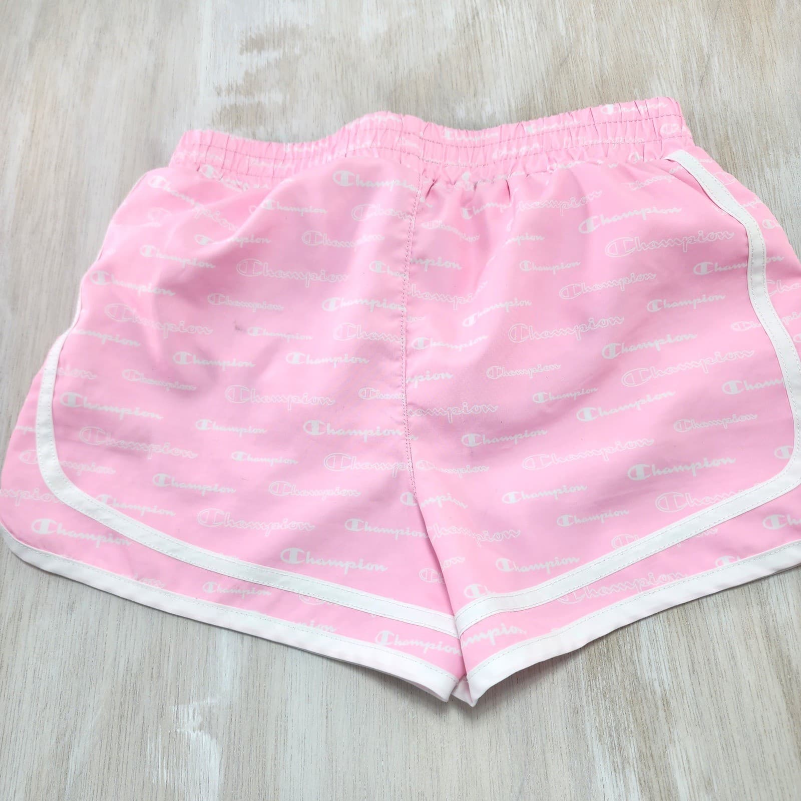 Champion Pink All Over Logo Script Athletic Dolphin Shorts Girls Medium - Thumbnail 2
