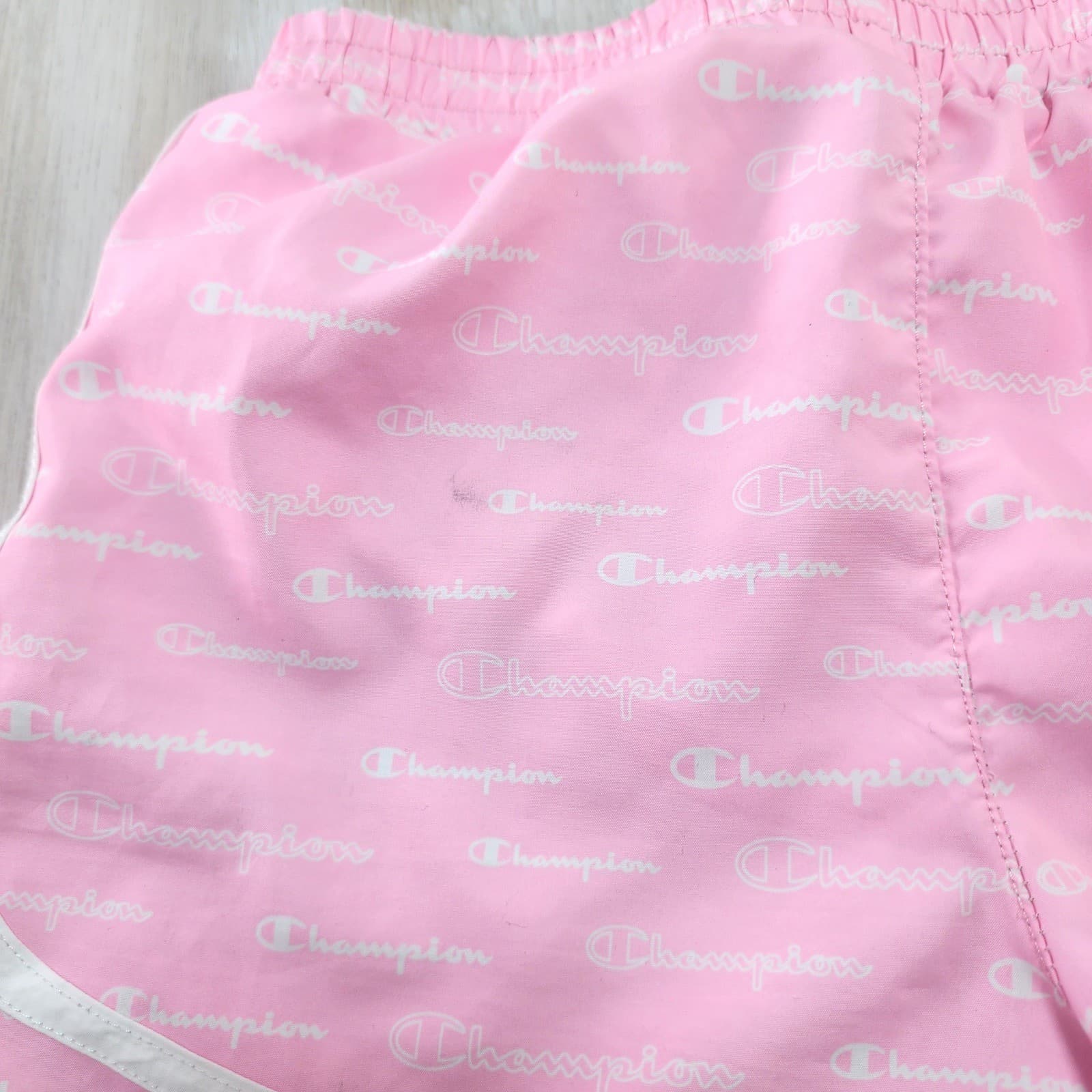Champion Pink All Over Logo Script Athletic Dolphin Shorts Girls Medium - Thumbnail 7