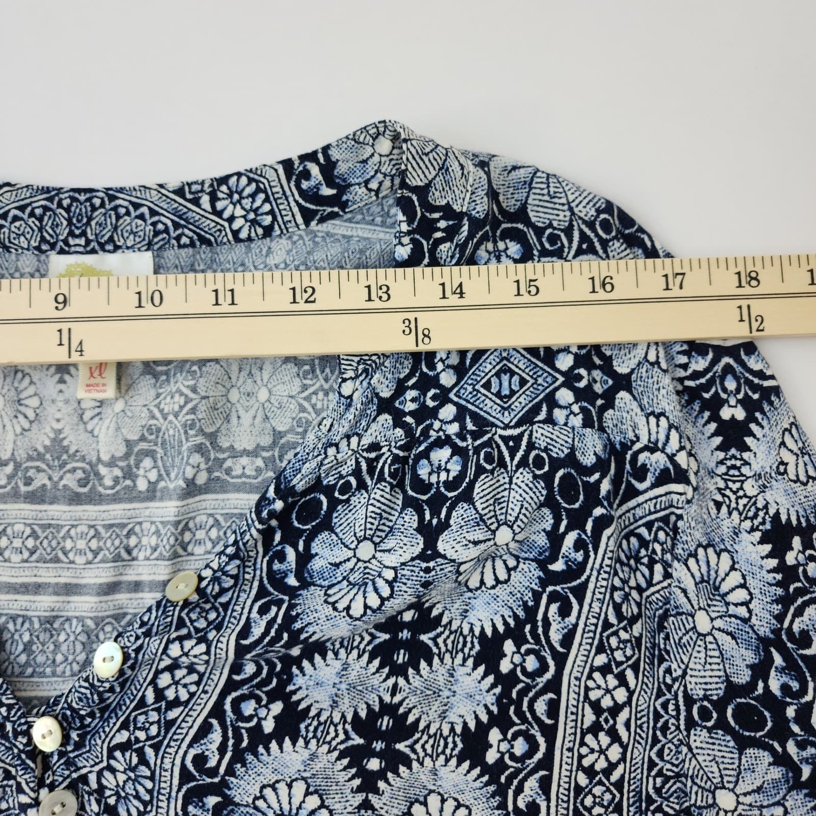 Fig and Flower Blue Paisley Floral Medallion Boho Tunic Top XL Womens 3/4 Sleeve - Thumbnail 6