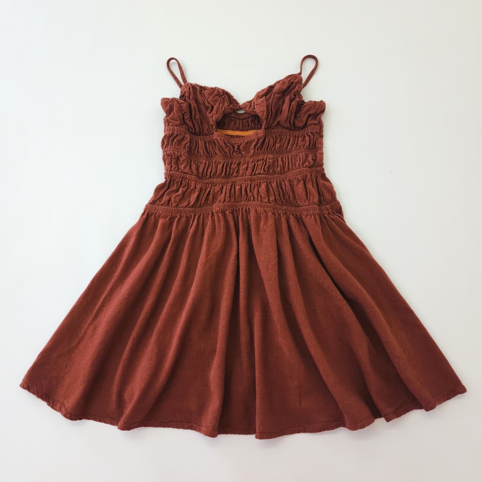 Rust Brown Smocked Keyhole Mini Dress Sleeveless Spaghetti Strap Size 4