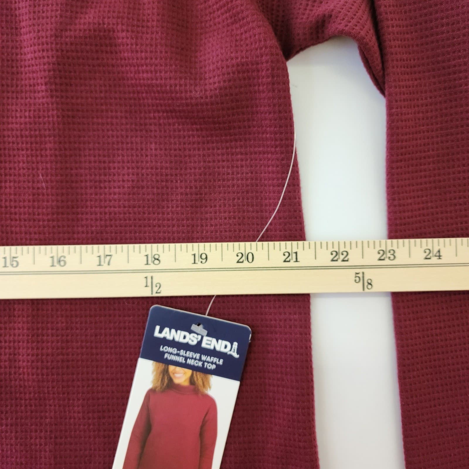Lands End Women Burgundy Waffle Knit Funnel Neck Long Sleeve Top Size M NWT - Thumbnail 3