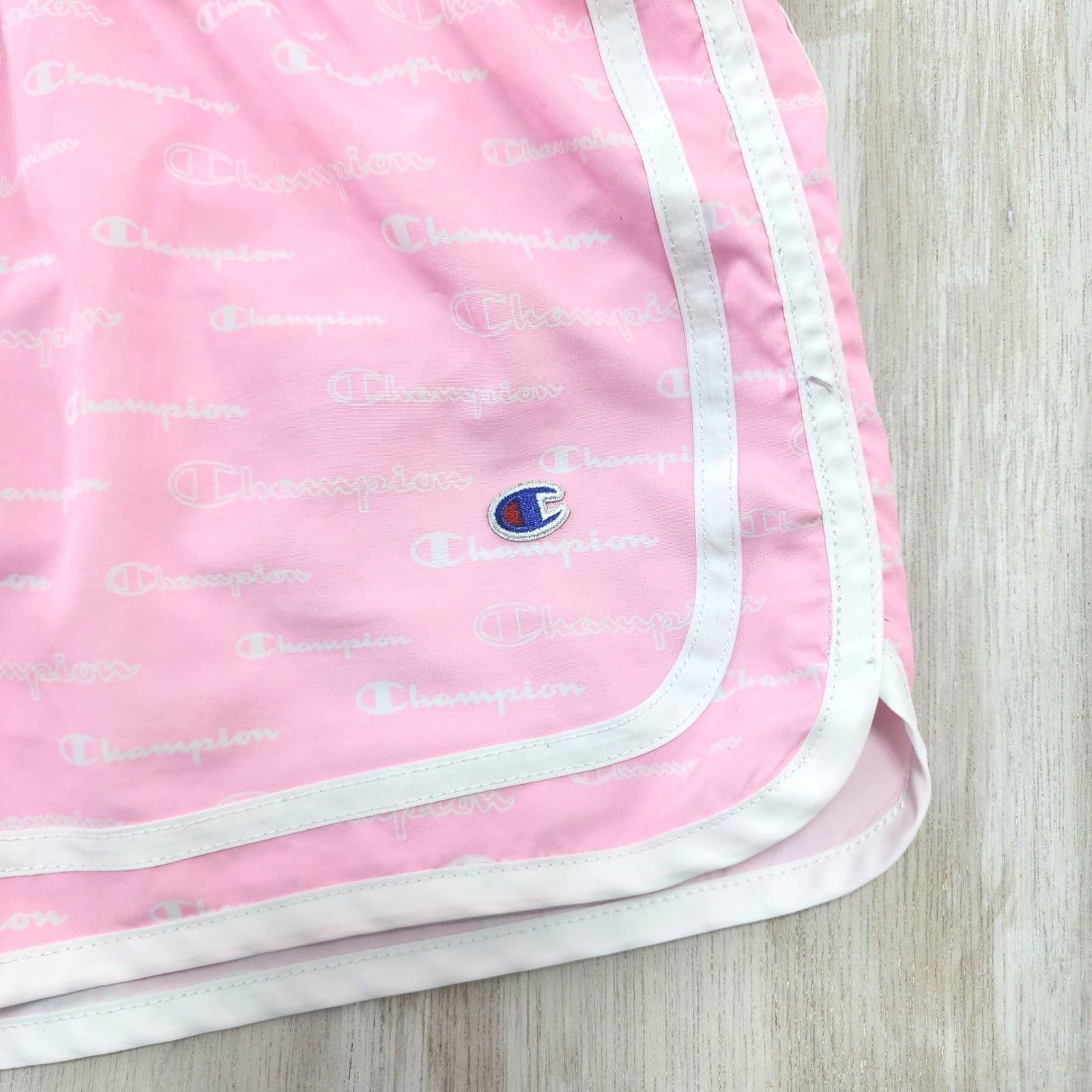 Champion Pink All Over Logo Script Athletic Dolphin Shorts Girls Medium - Thumbnail 4