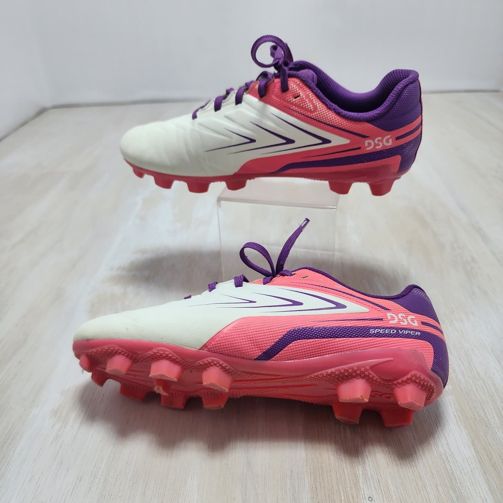 DSG Speed Viper 2.0 Kids Soccer Cleats White Pink Purple Firm Ground Size 4.5 - Thumbnail 5