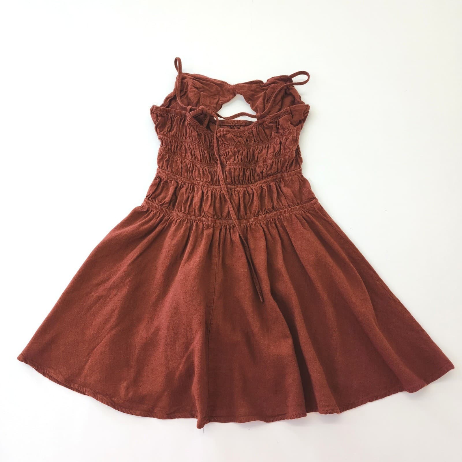 Rust Brown Smocked Keyhole Mini Dress Sleeveless Spaghetti Strap Size 4 - Thumbnail 5