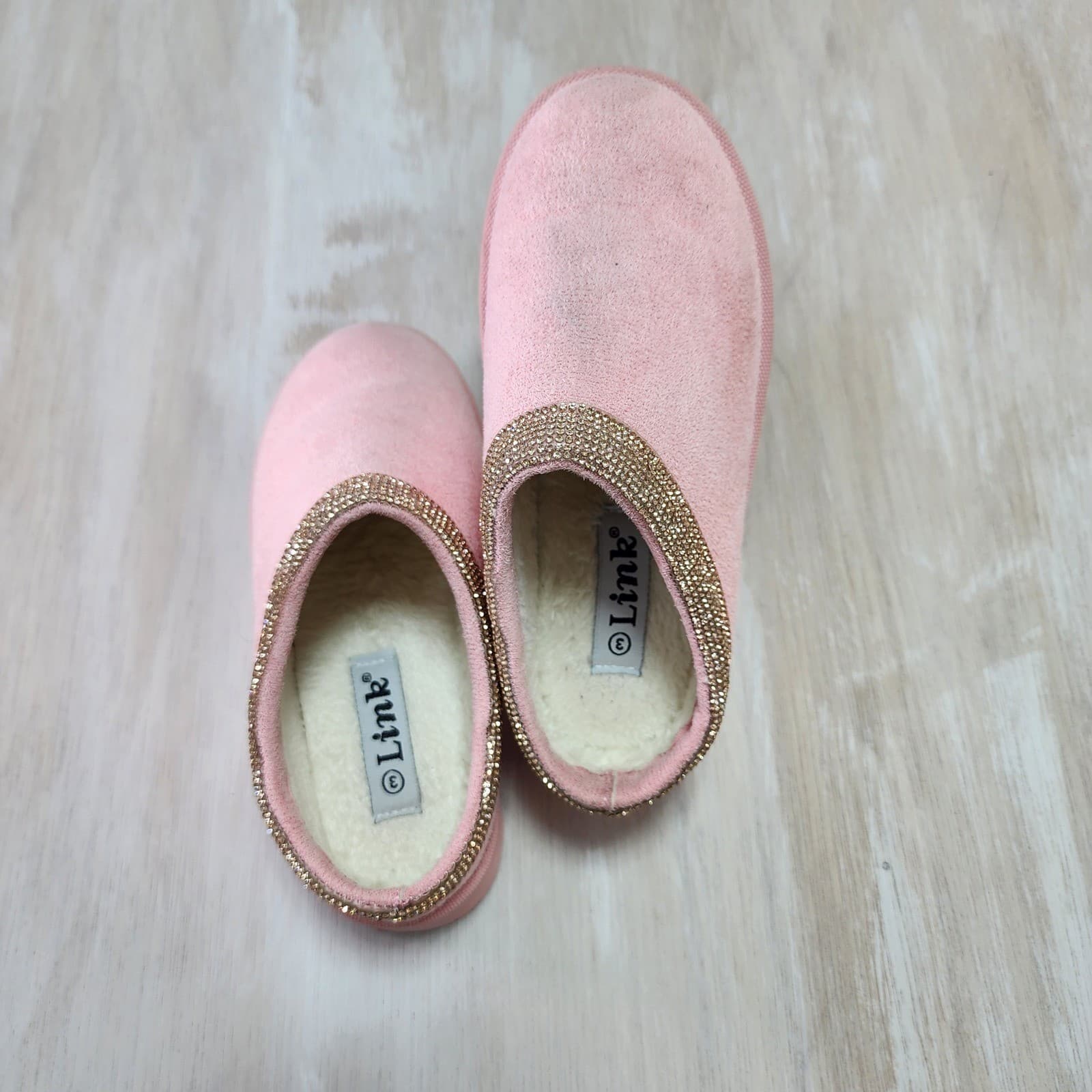 Link Girls Pink Faux Fur Rhinestone Platform Slippers Size 3 Kids Blush Clogs - Thumbnail 4