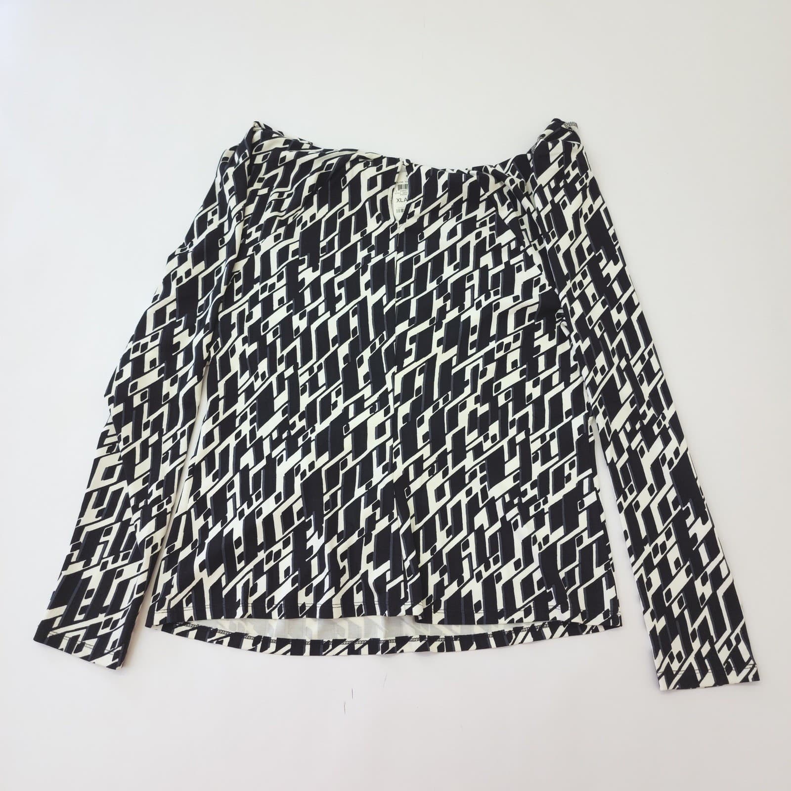 INC International Concepts Keeva Geo Chain Neck Top XL Black White NWT - Thumbnail 3