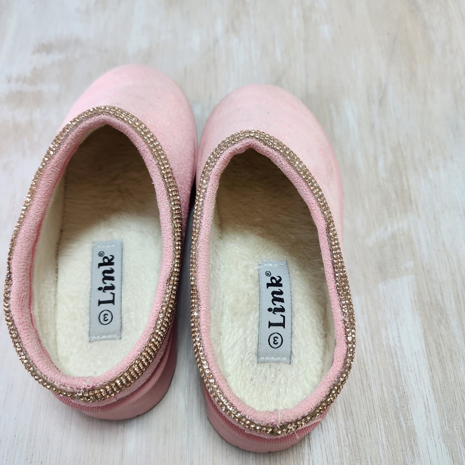 Link Girls Pink Faux Fur Rhinestone Platform Slippers Size 3 Kids Blush Clogs - Thumbnail 5