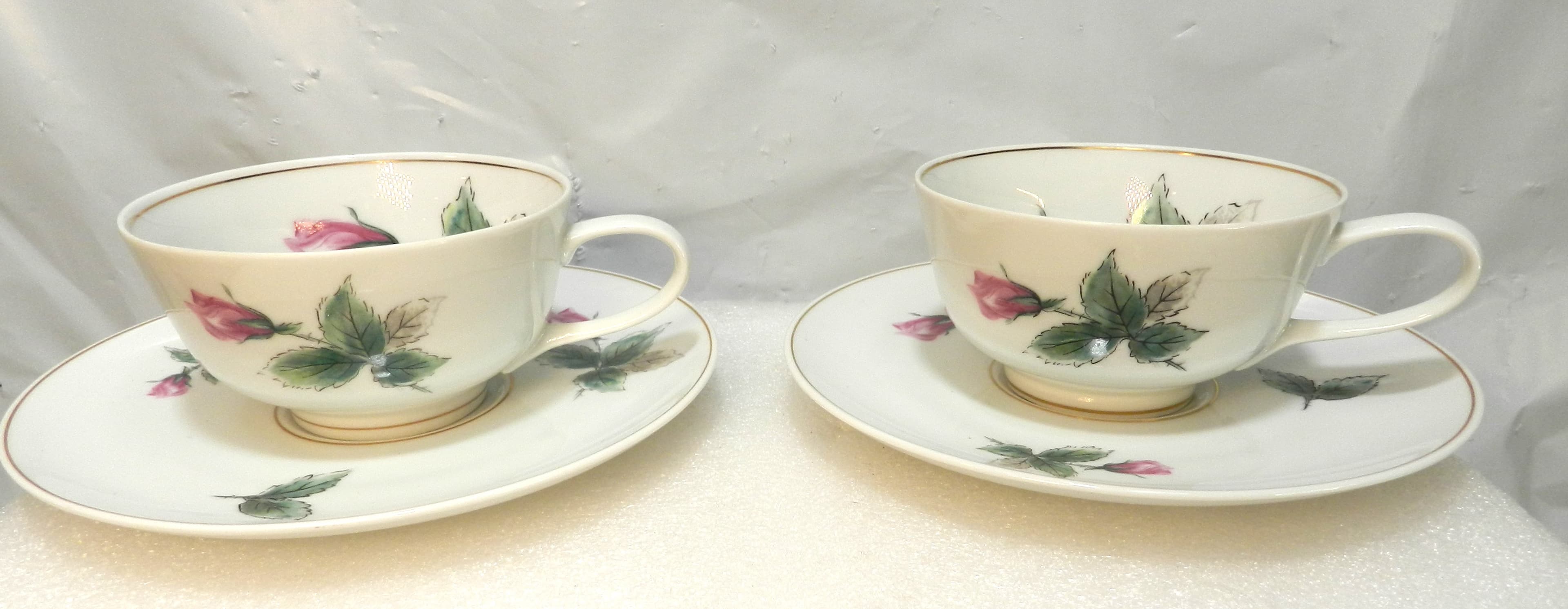 3 Vintage Rosenthal Continental Victorian Rose Tea Cups w/ Saucers (P89J) - Thumbnail 2